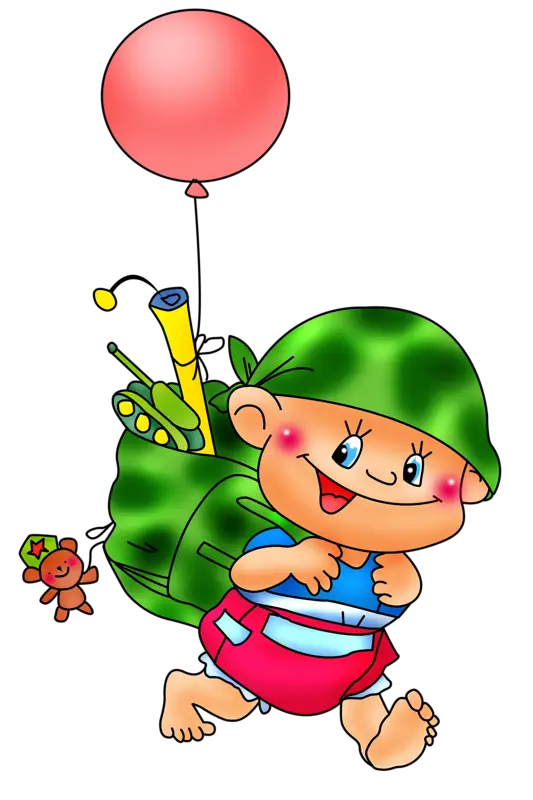 Cartoon Child with Backpack and Balloon