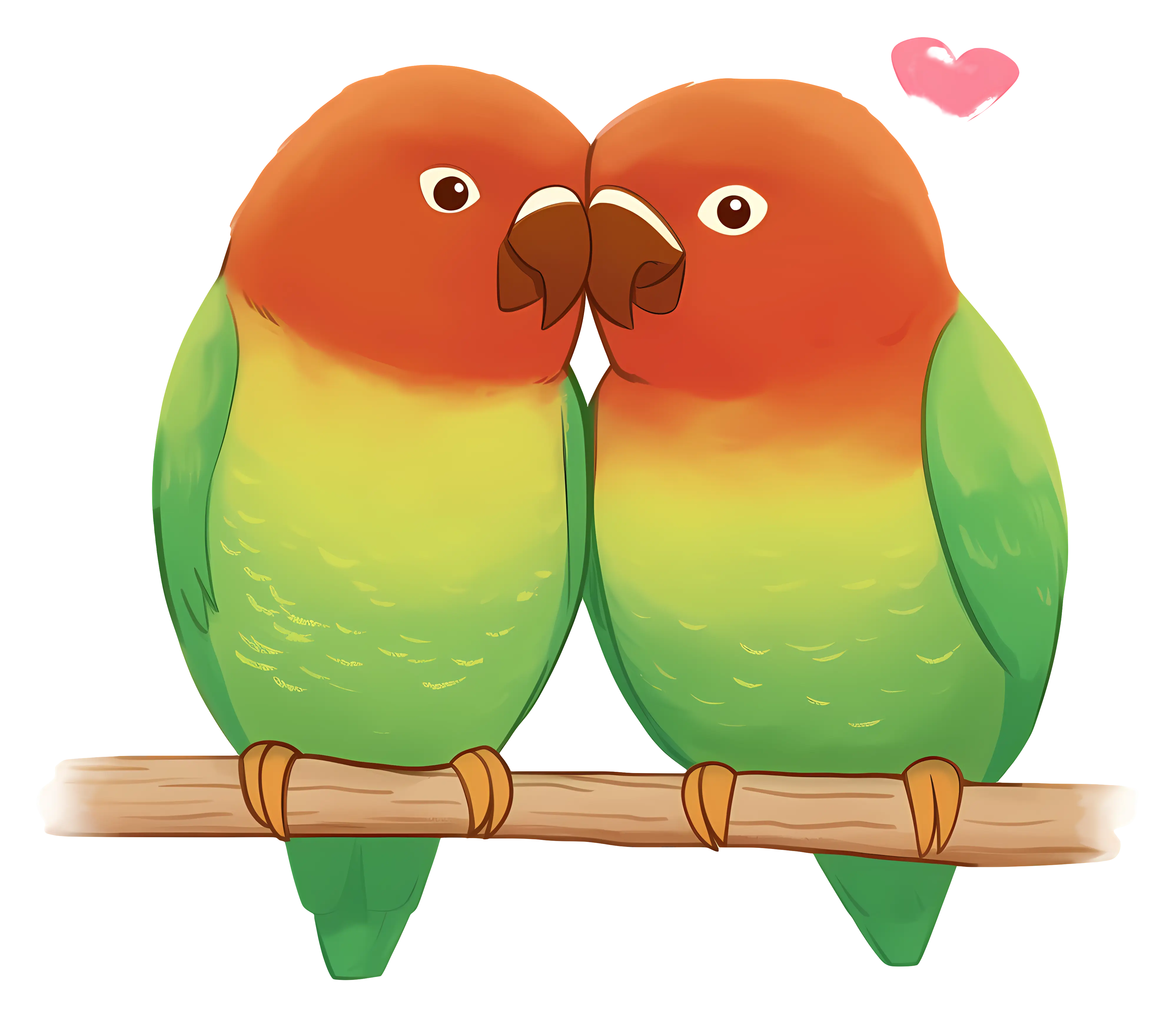 Two Lovebirds Sharing a Kiss on a Branch