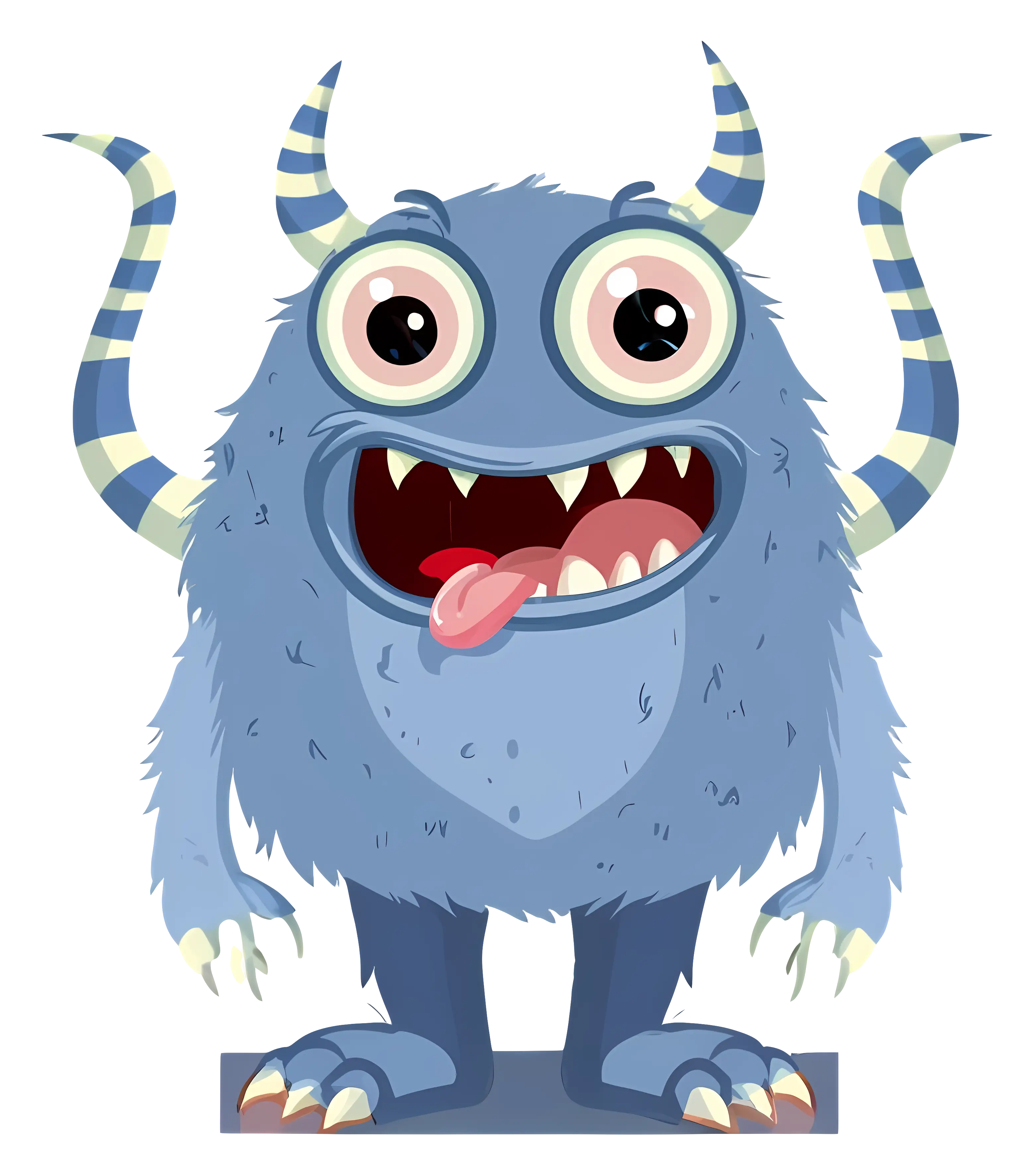 Funny Blue Cartoon Monster with Horns
