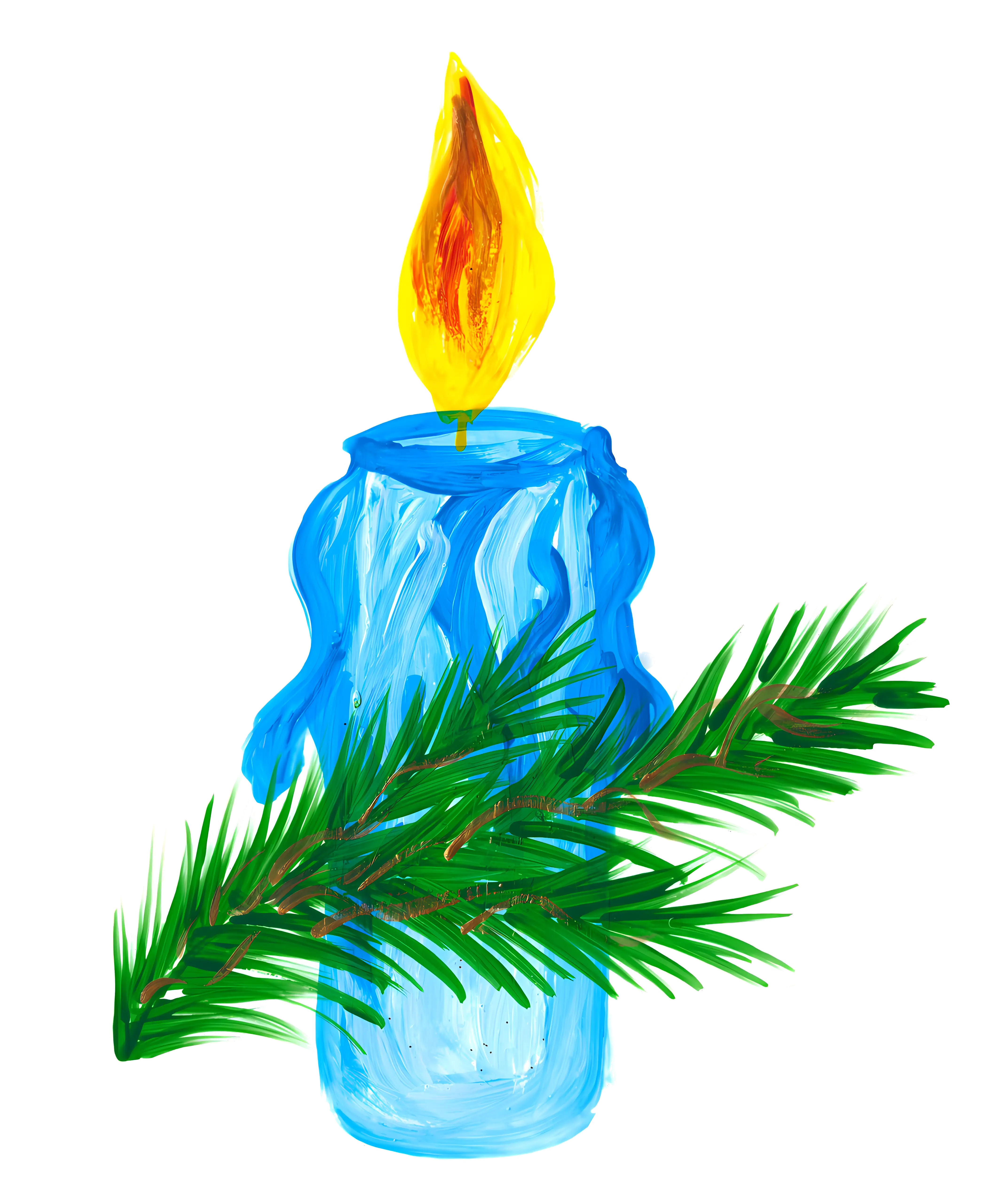 Blue Candle with Pine Branch