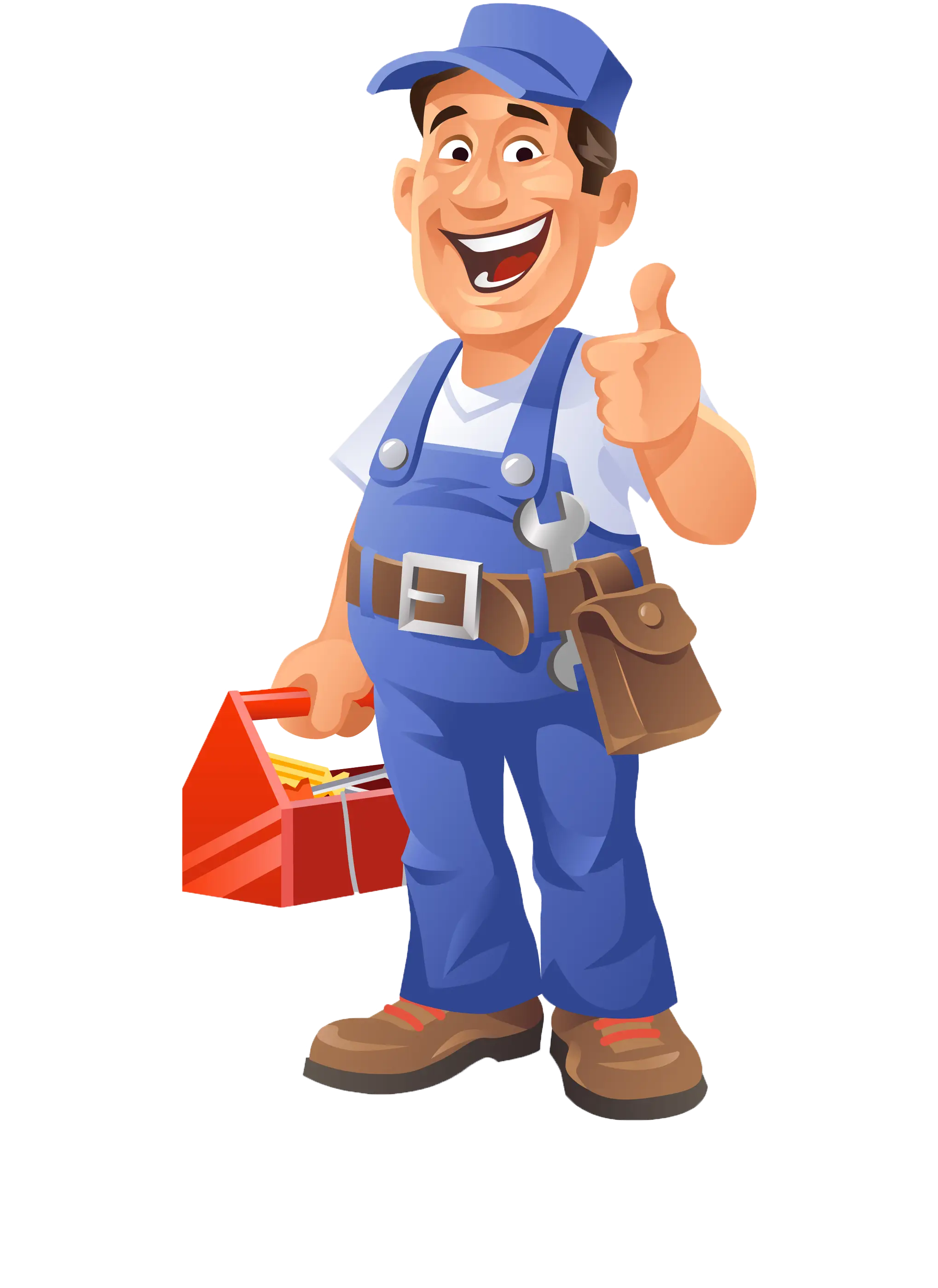 Friendly Cartoon Repairman Holding Toolbox