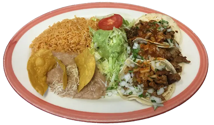 Mexican Food Plate with Tacos and Rice