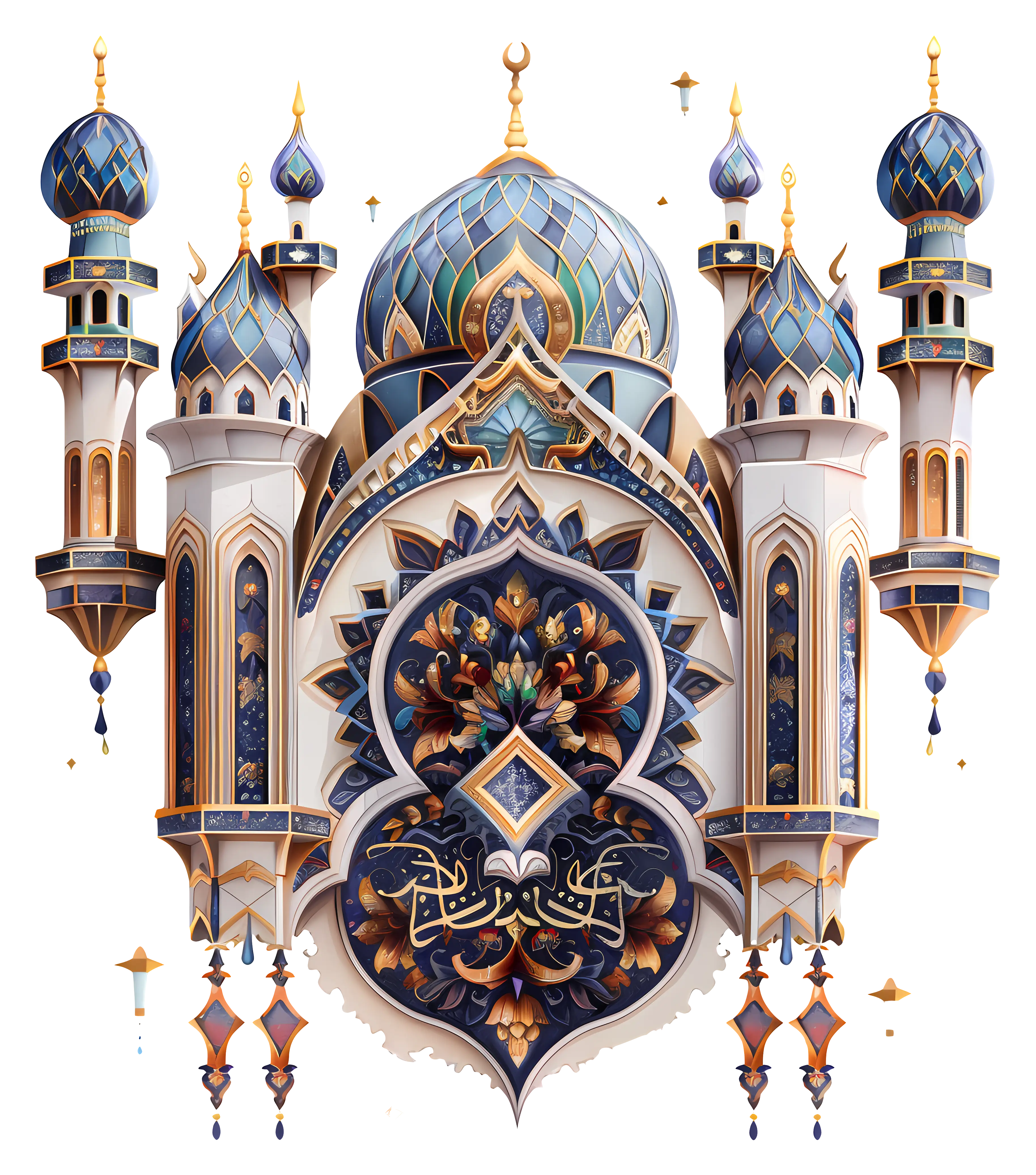 Ornate Mosque with Domes and Minarets
