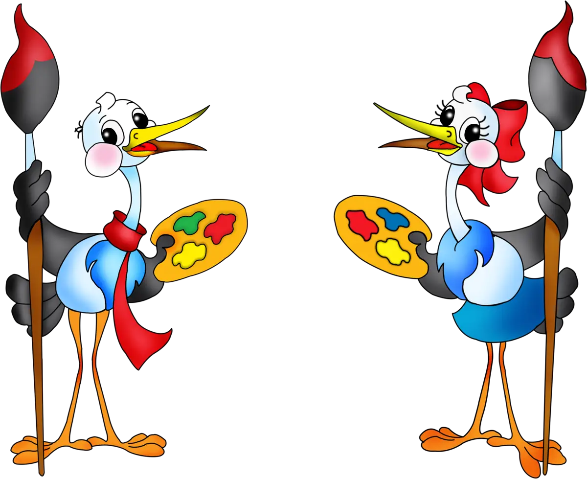 Cute Painter Birds Cartoon