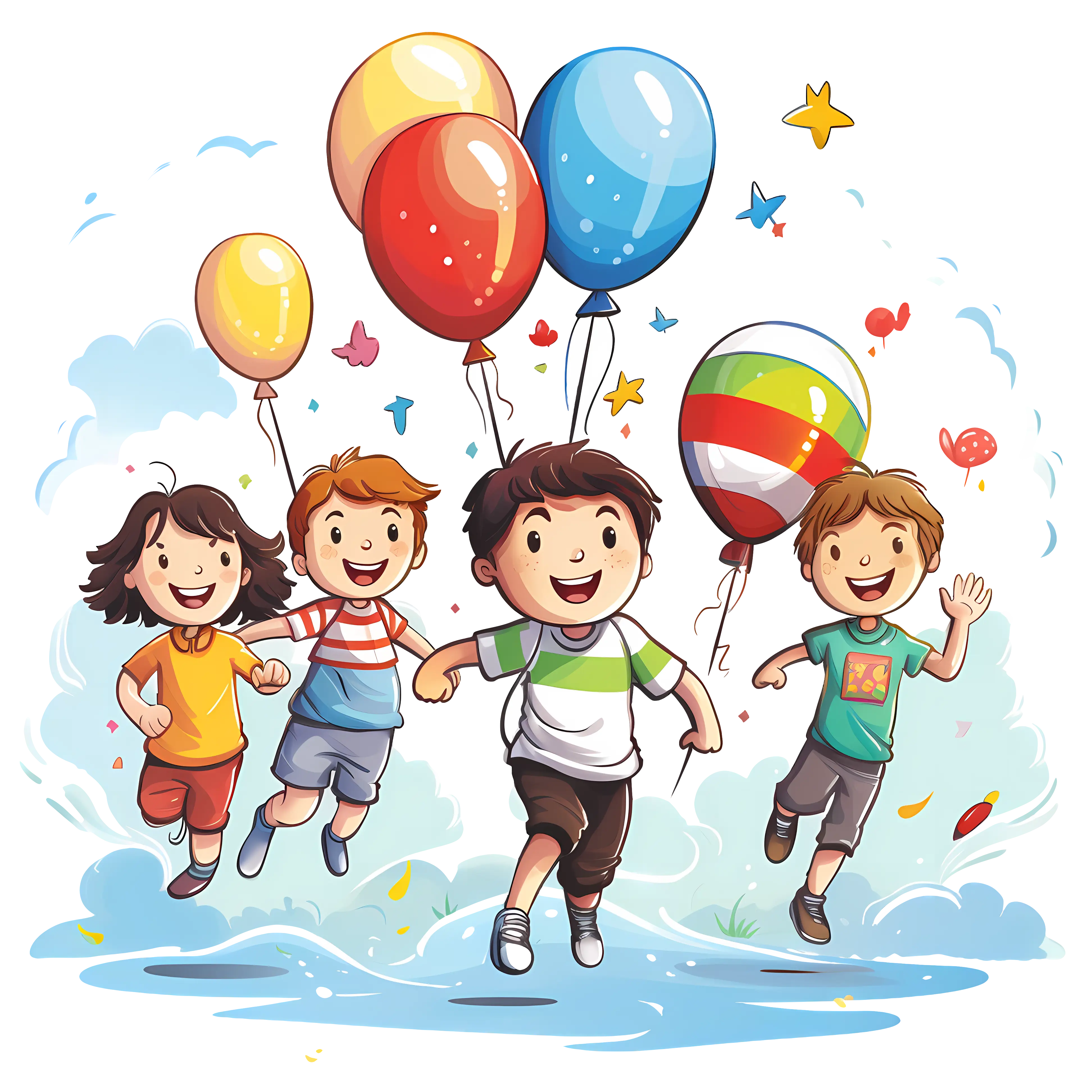Children Running with Balloons