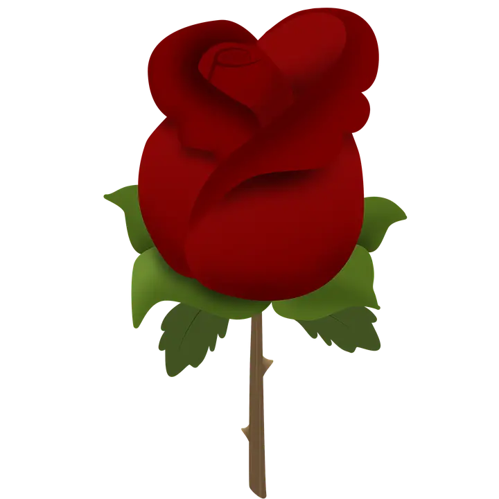 Red Rose Illustration with Green Leaves