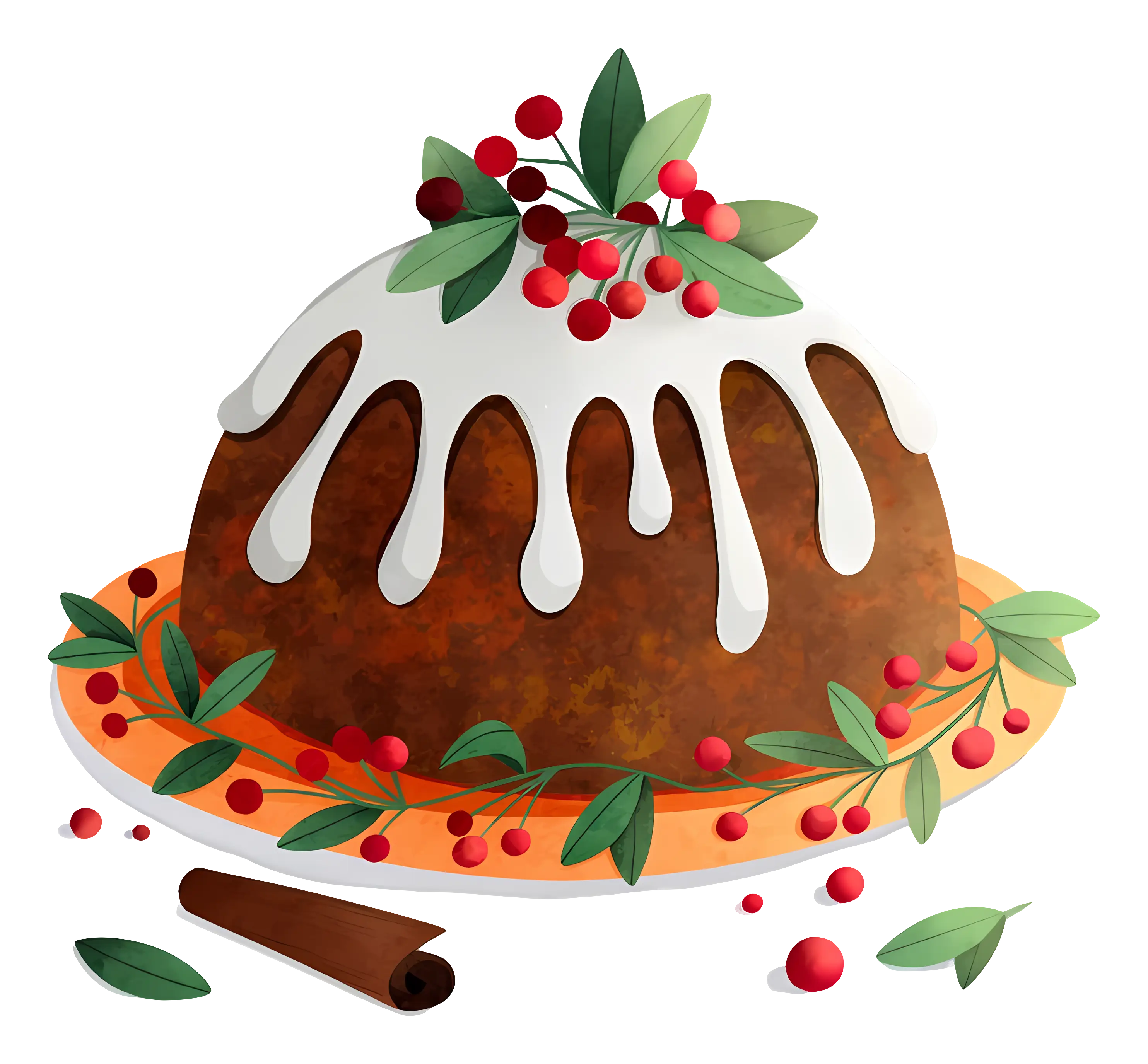 Christmas Pudding with Holly and Icing Topping
