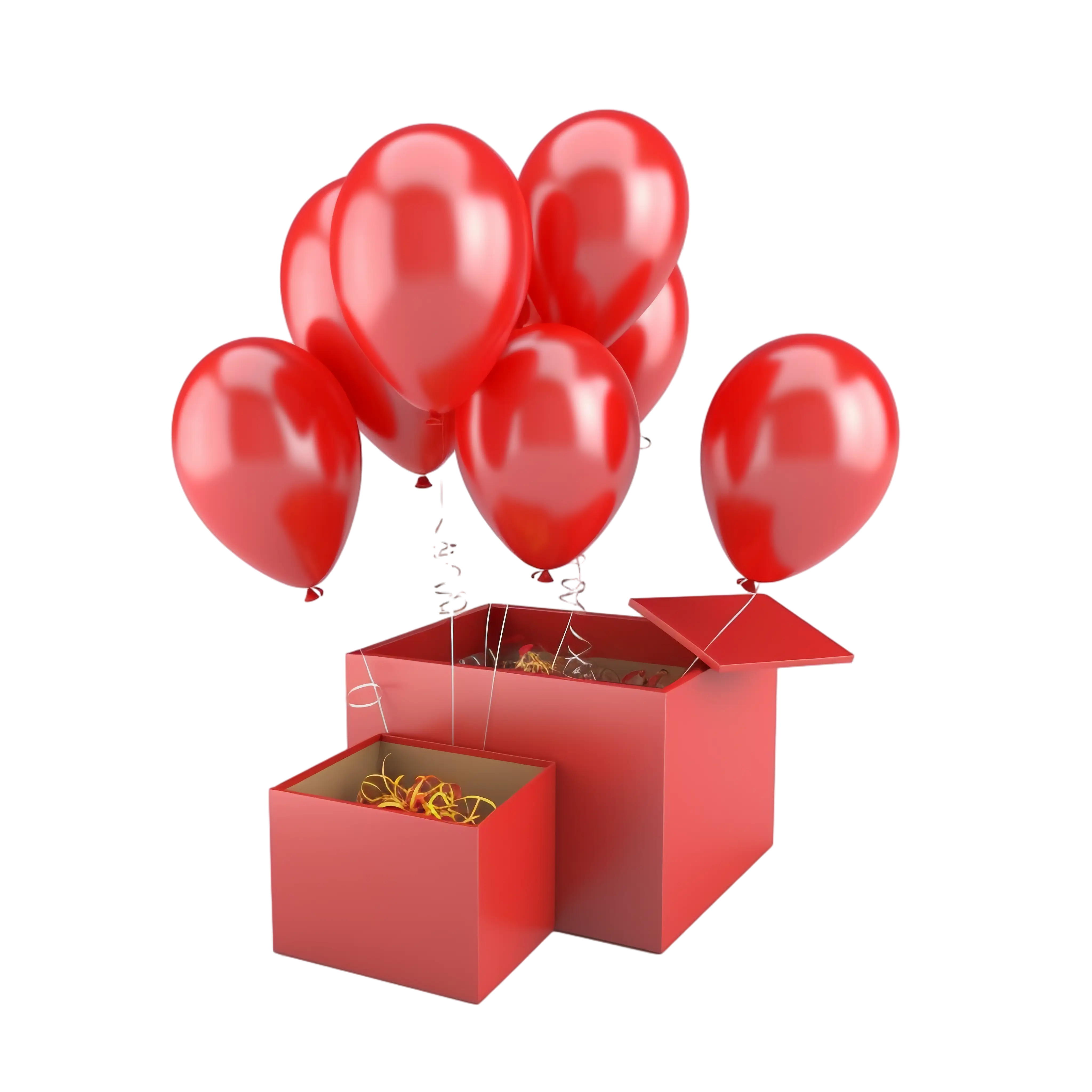 Red Gift Box with Festive Balloons