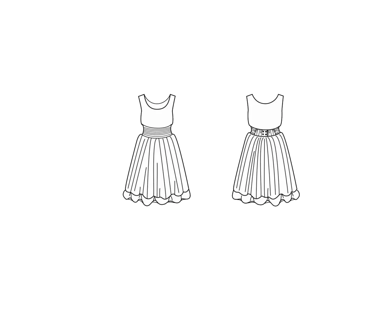 Two Outline Dresses Design Illustration