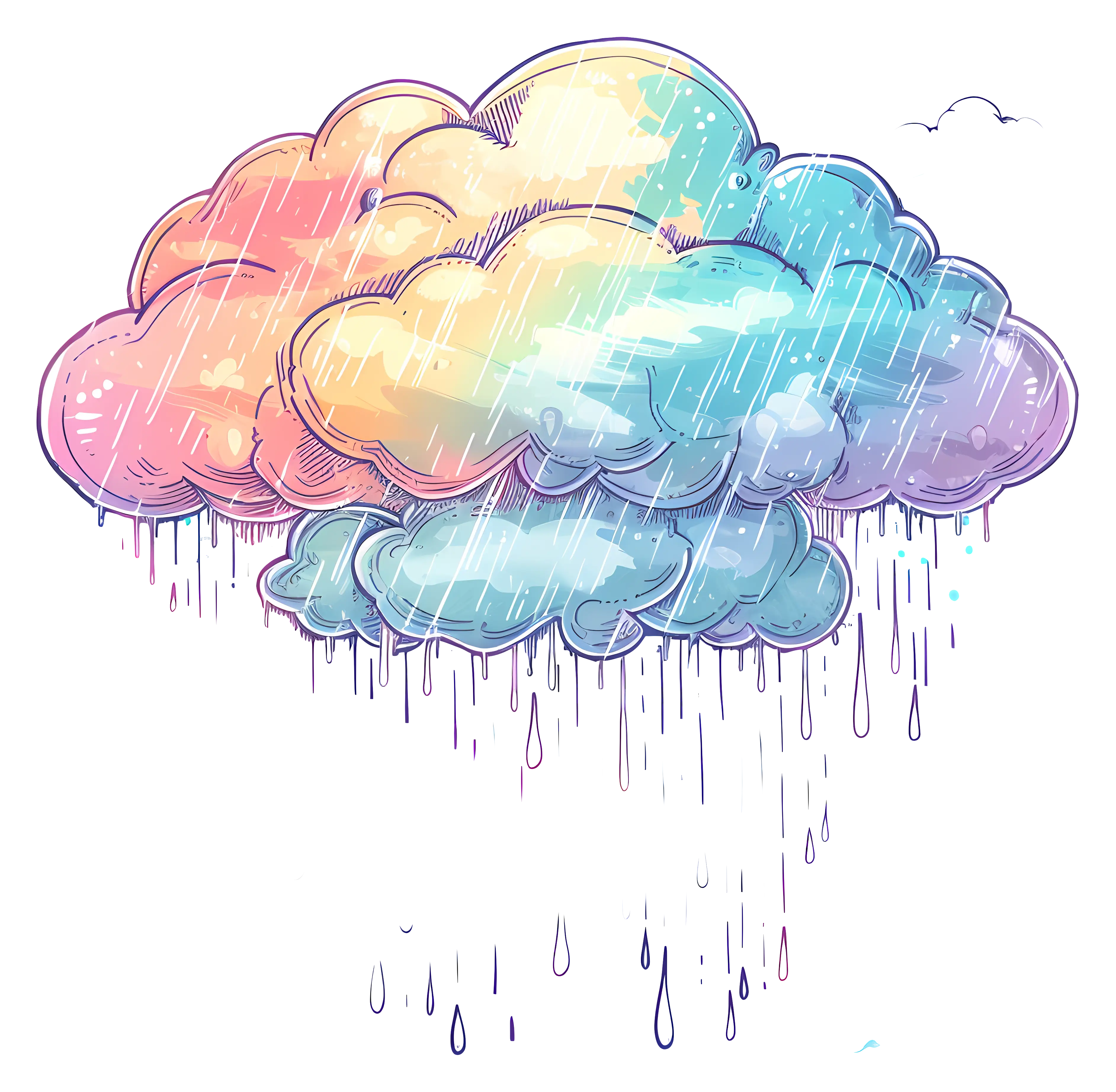 Vibrant Rainy Cloud with Falling Raindrops Illustration