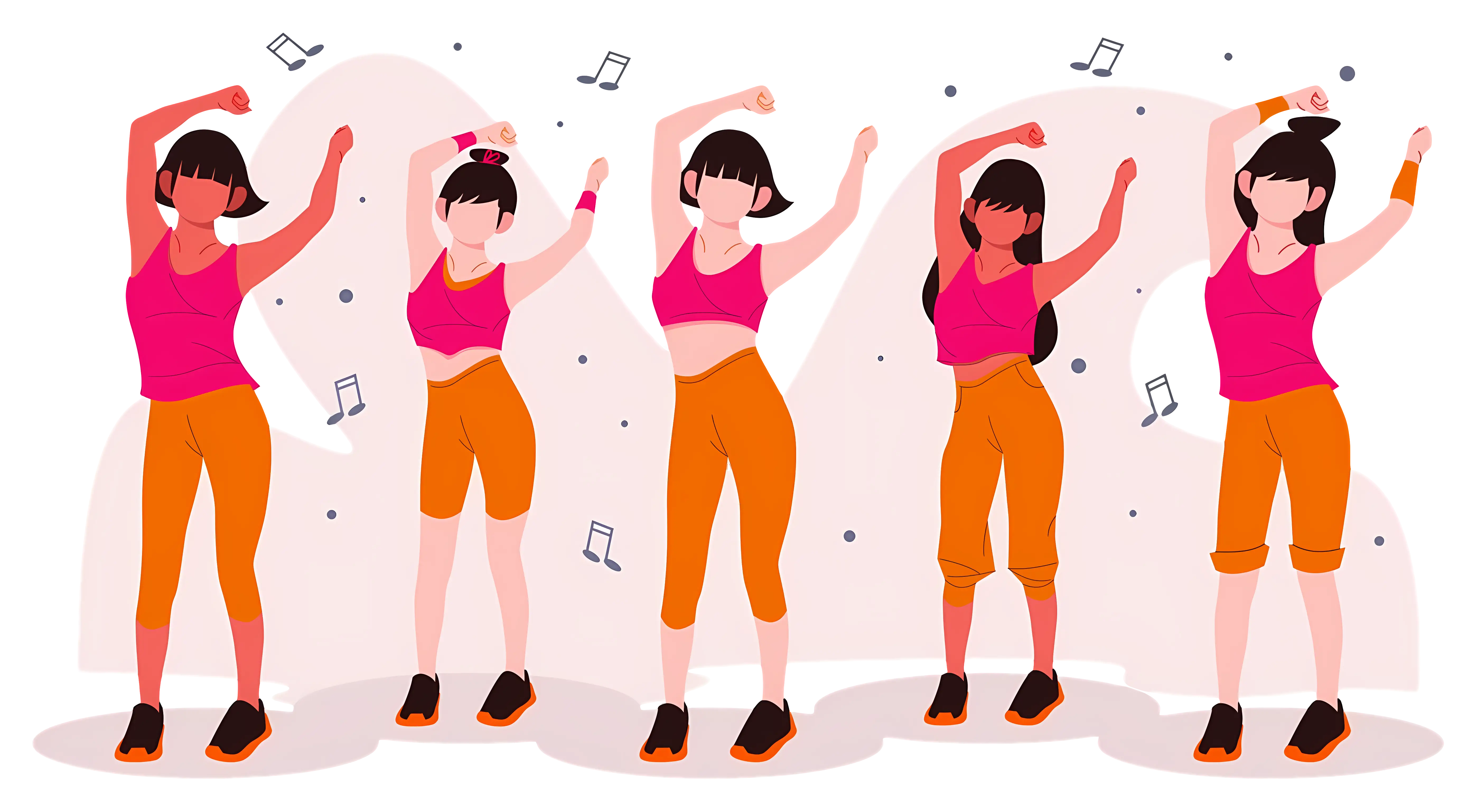 Women Dancing Exercise in Cartoon Style