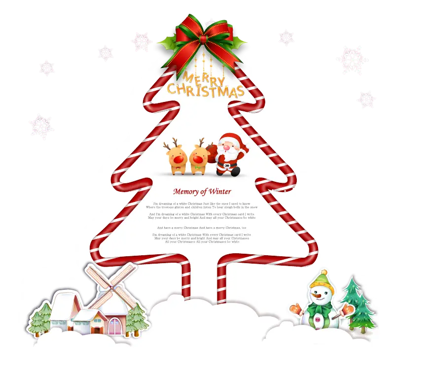 Christmas Tree with Santa and Snowman