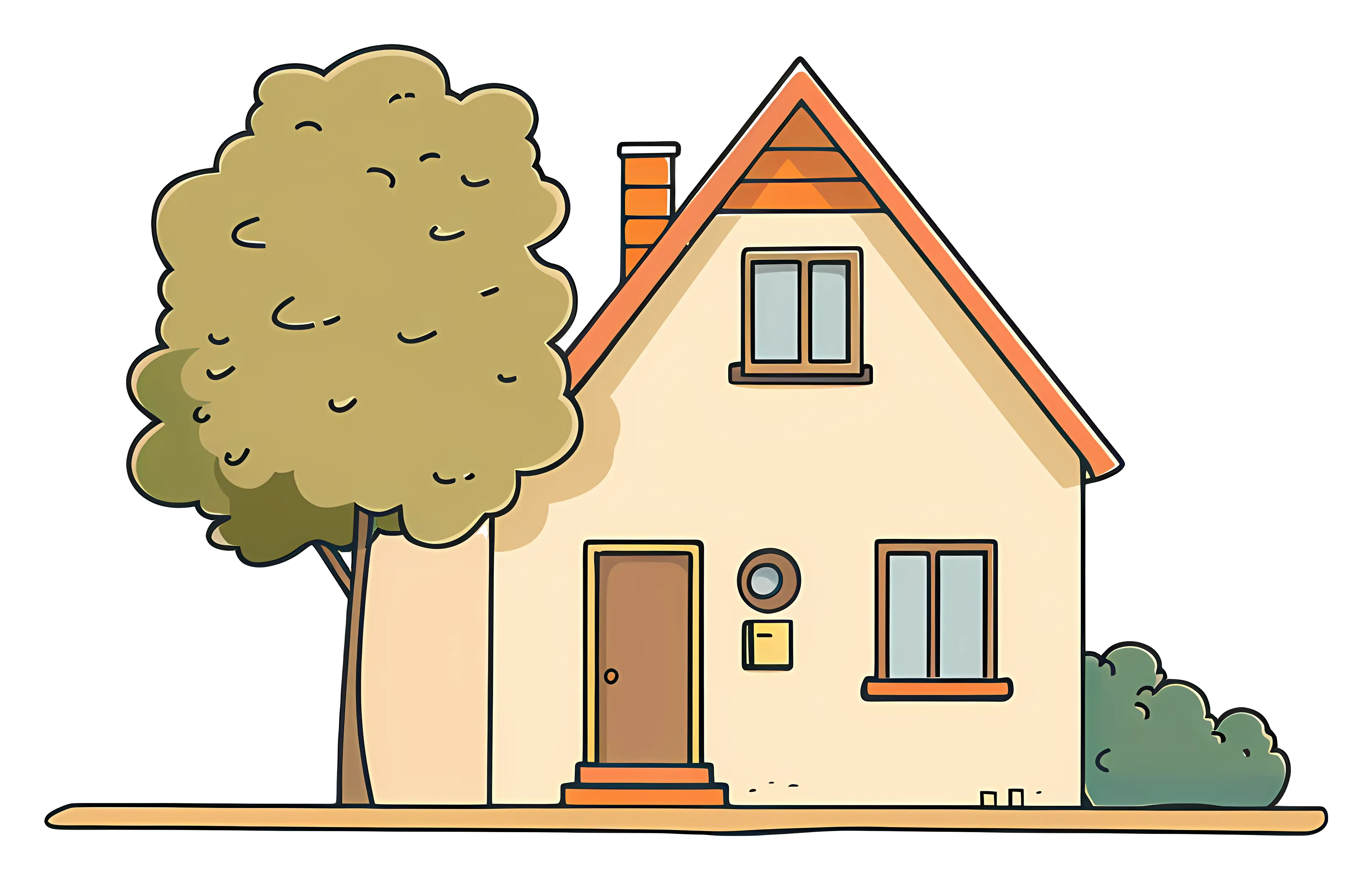 Cartoon House with a Tree Illustration