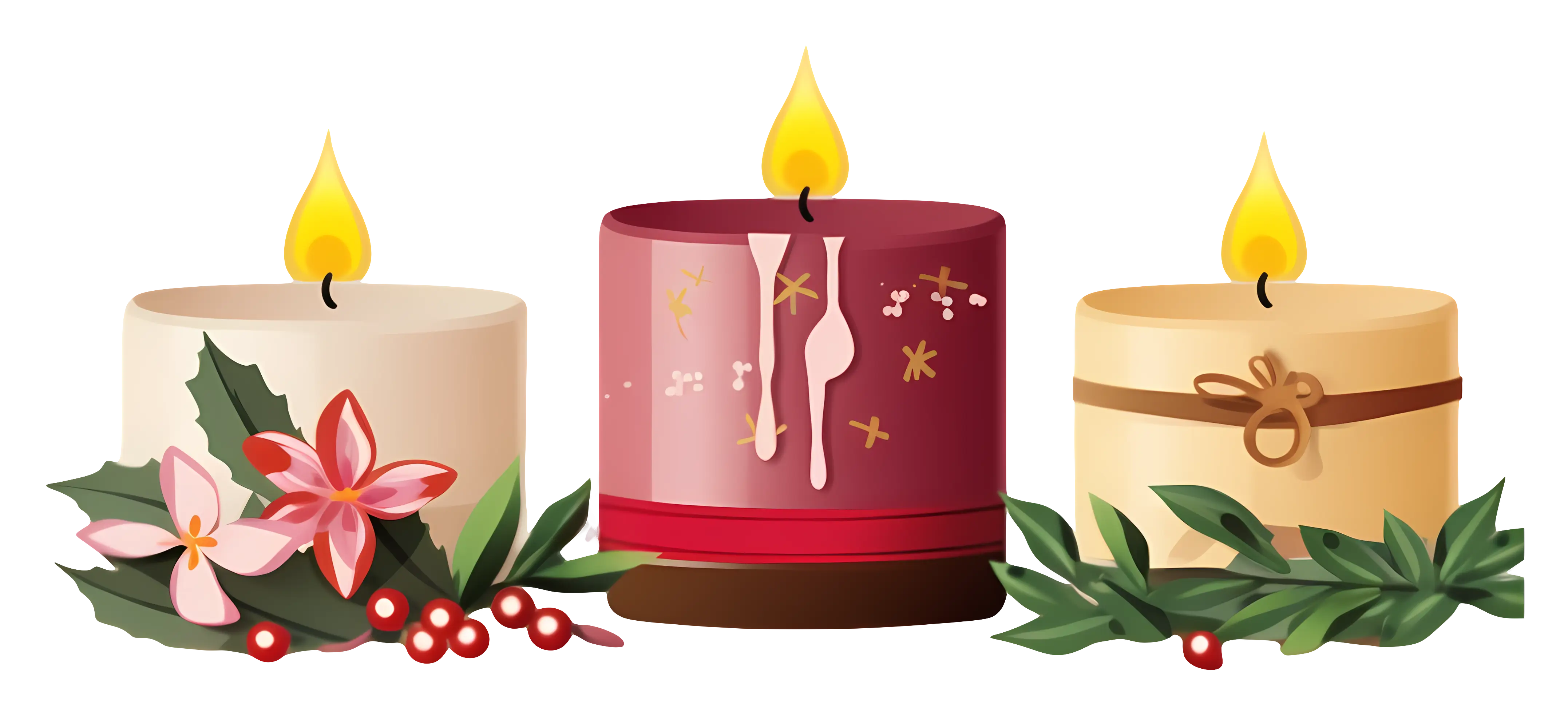 Christmas Candles with Festive Decorations