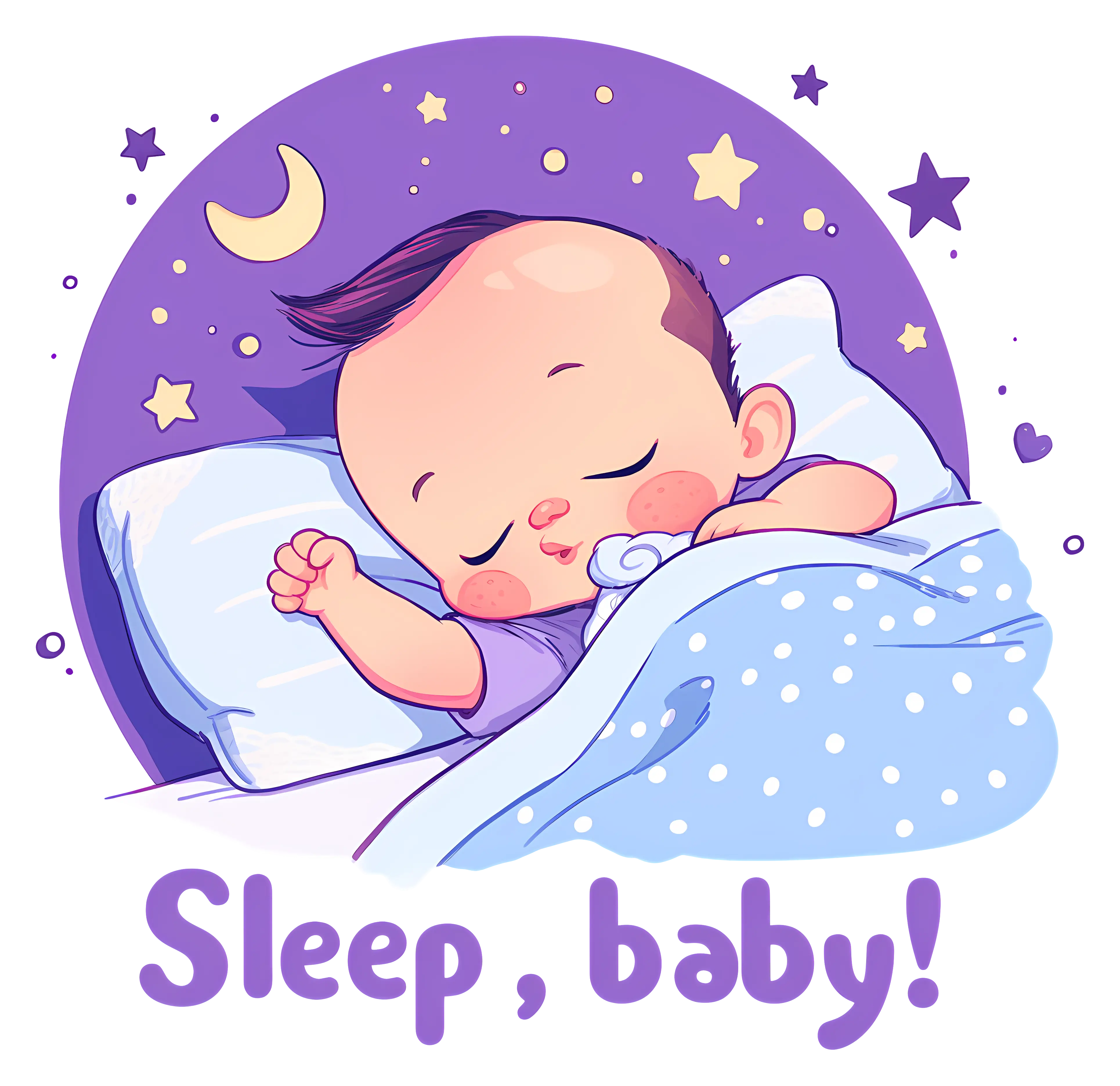 Illustration of a Sleeping Baby with Moon and Stars