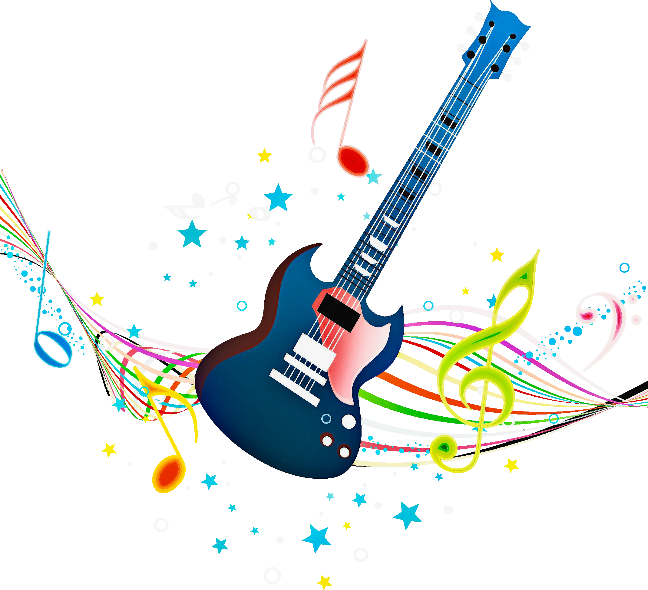 Electric Guitar with Vibrant Musical Notes