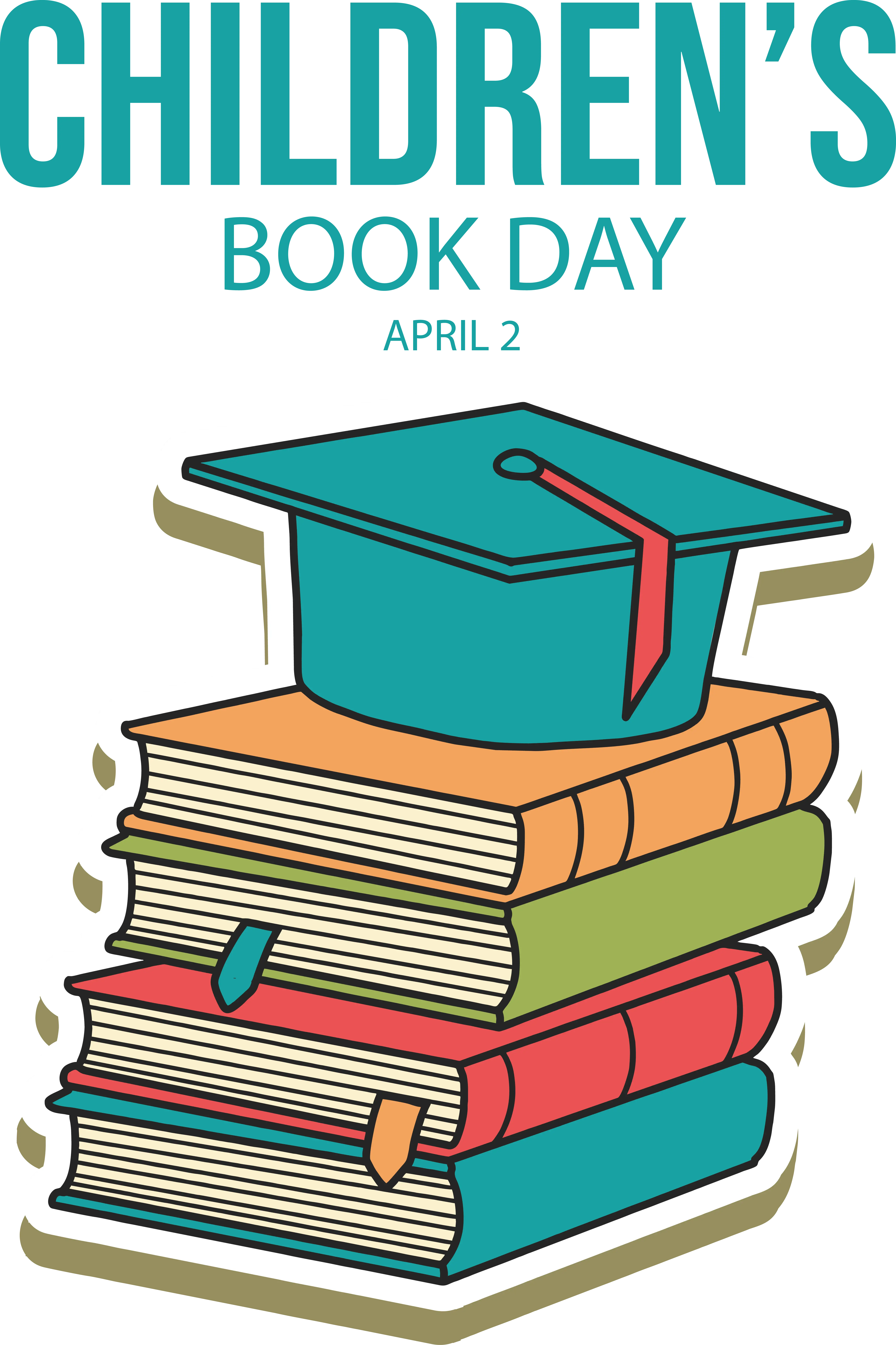Stack of Books with Graduation Hat for Children&#039;s Book Day