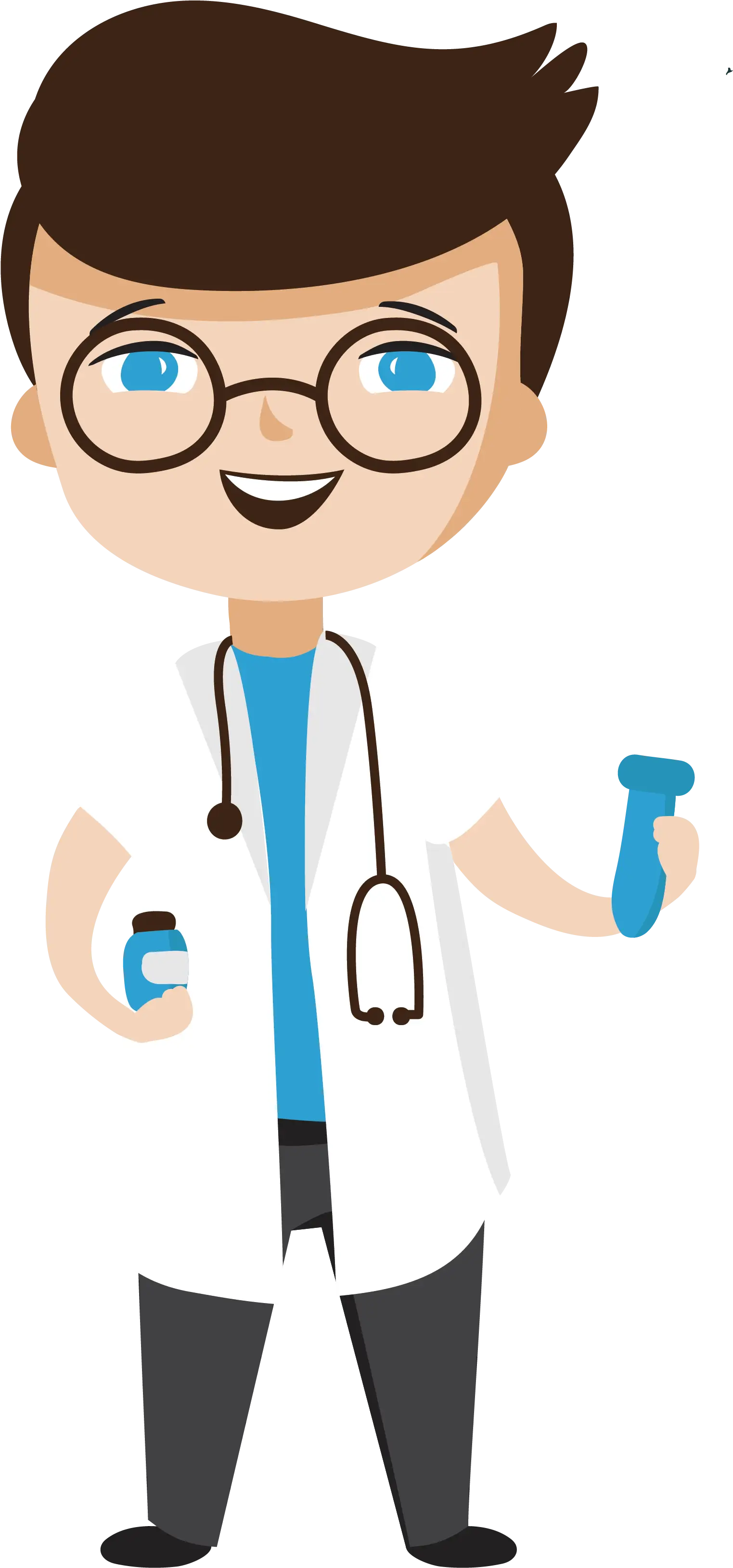 Cartoon Doctor Holding Medicine and Tool