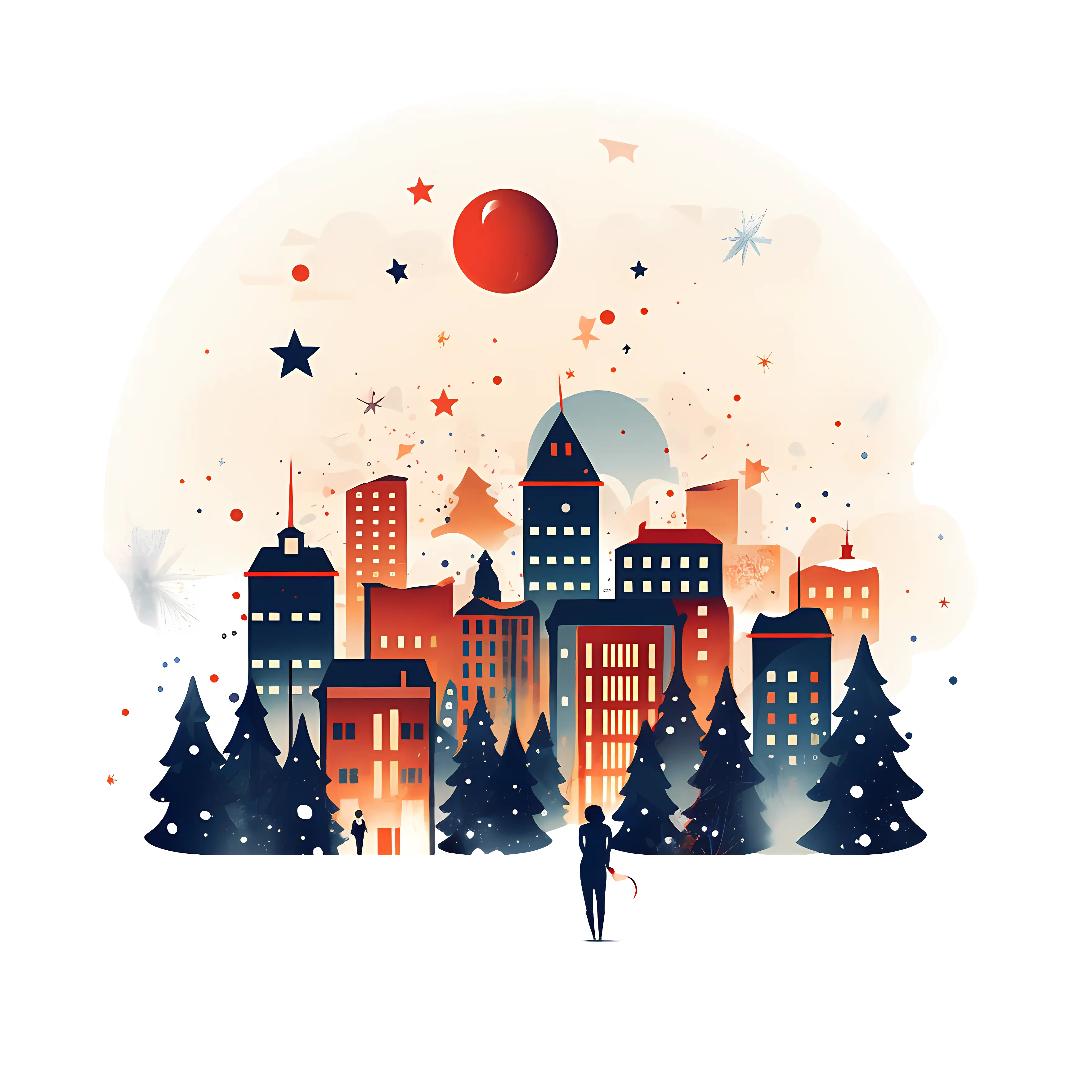 Cityscape with Winter Trees