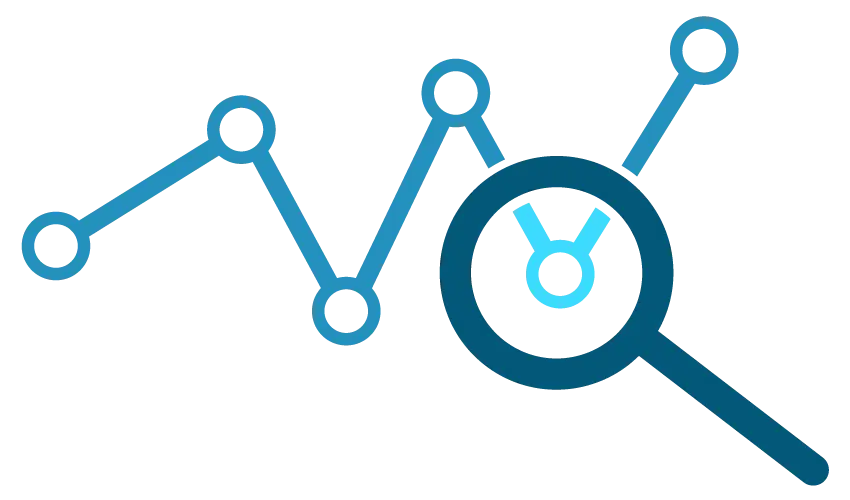 Analytics Icon with Graph and Magnifying Glass