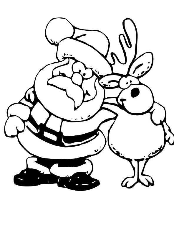 Santa Claus and Reindeer Outline Illustration