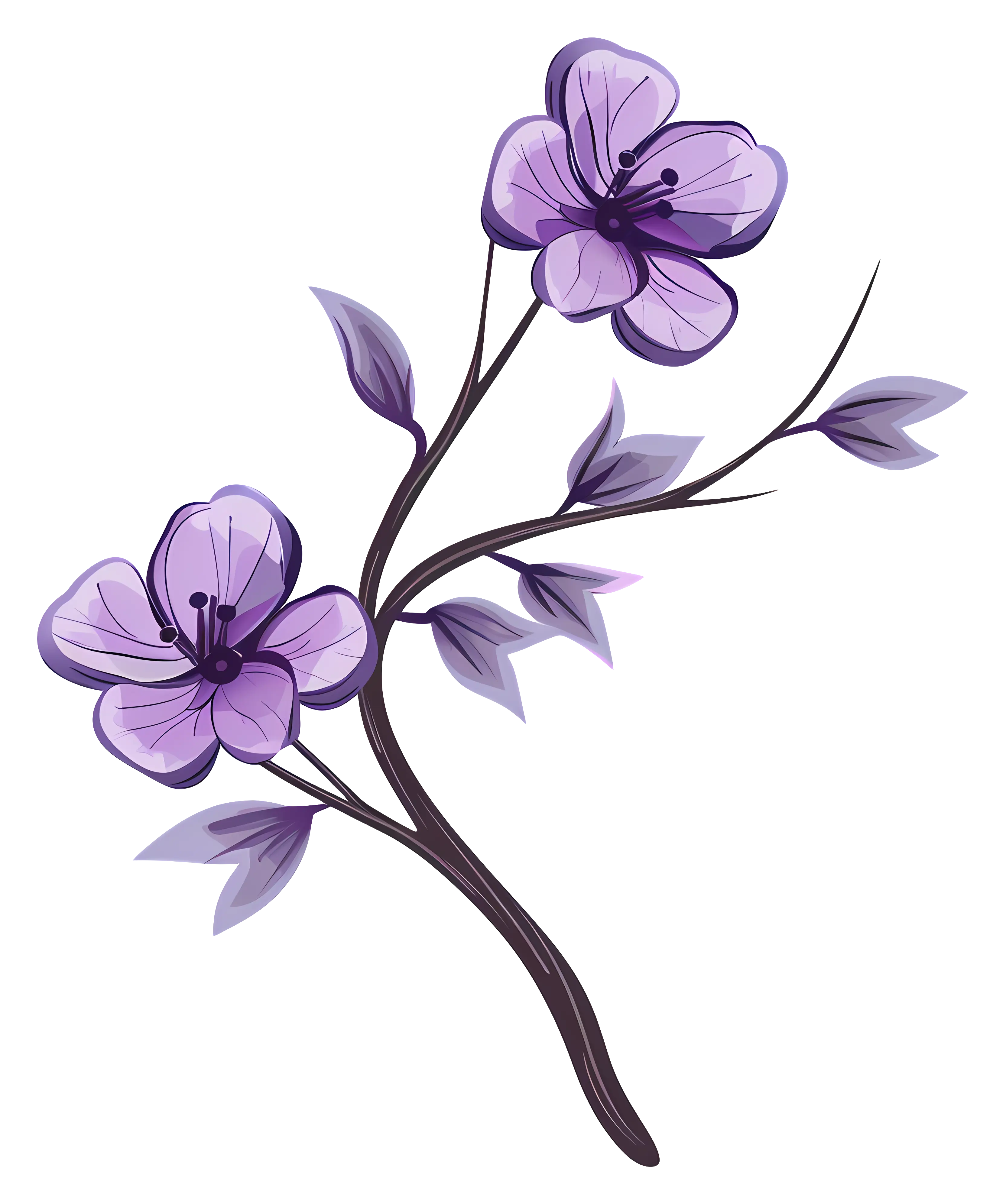 Purple Flowers on an Artistic Branch
