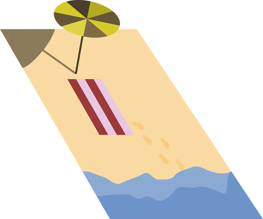 Beach Umbrella and Mat by the Seashore