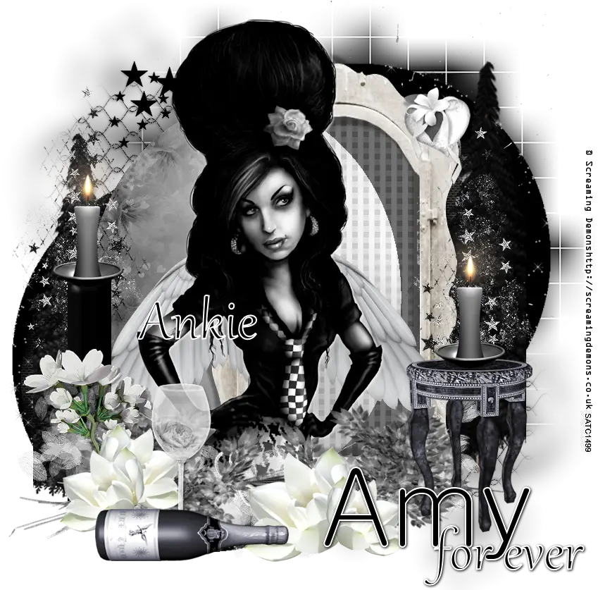 Amy Tribute Art with Candles and Wine