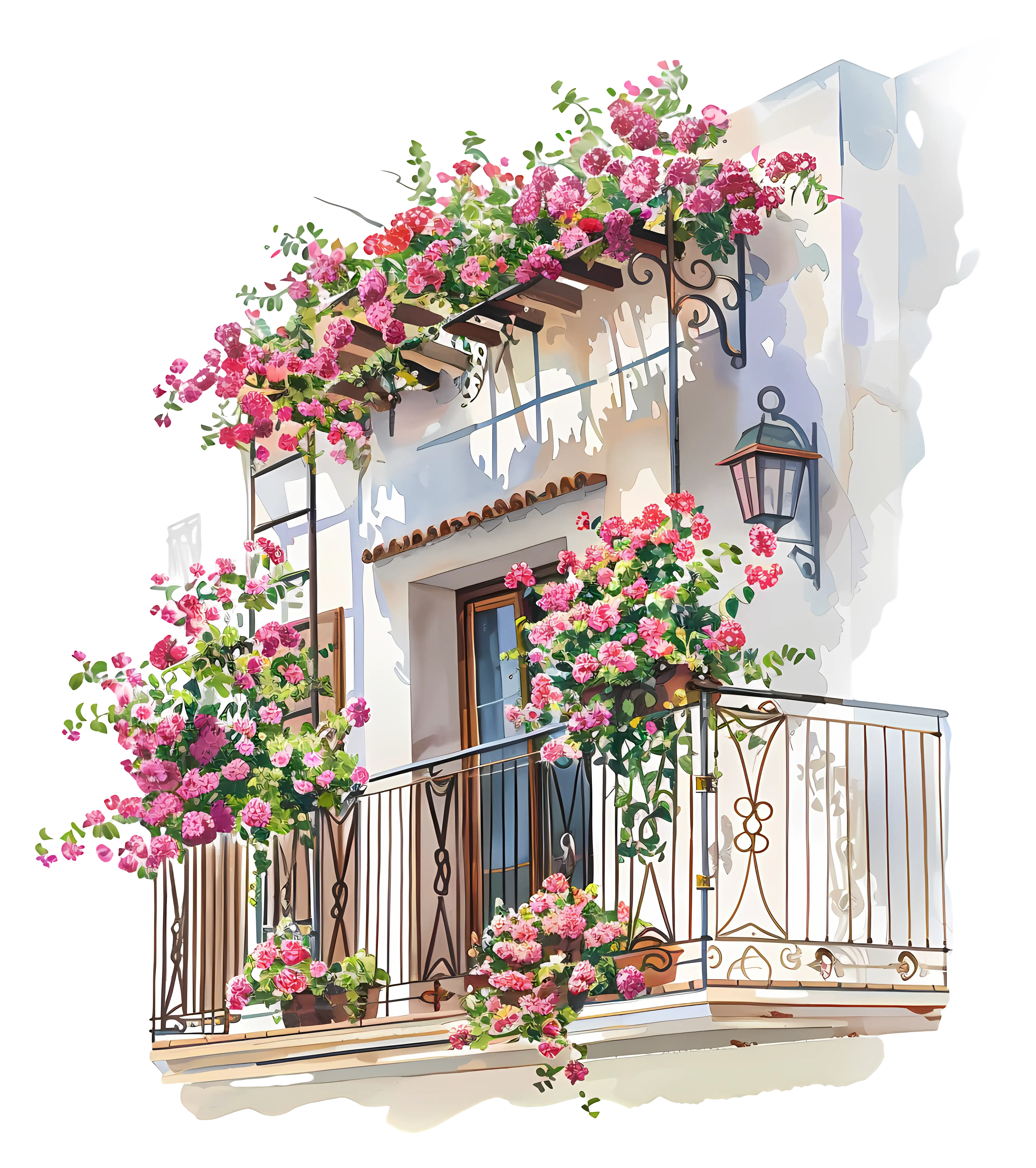 Balcony Decorated with Beautiful Blooming Flowers
