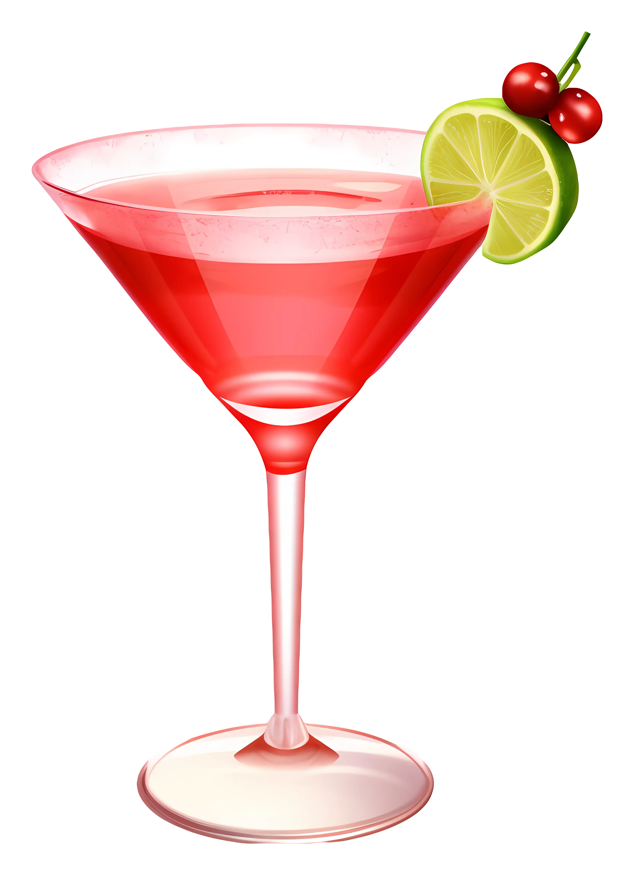 Elegant Red Cocktail with Lime and Cherry Garnish