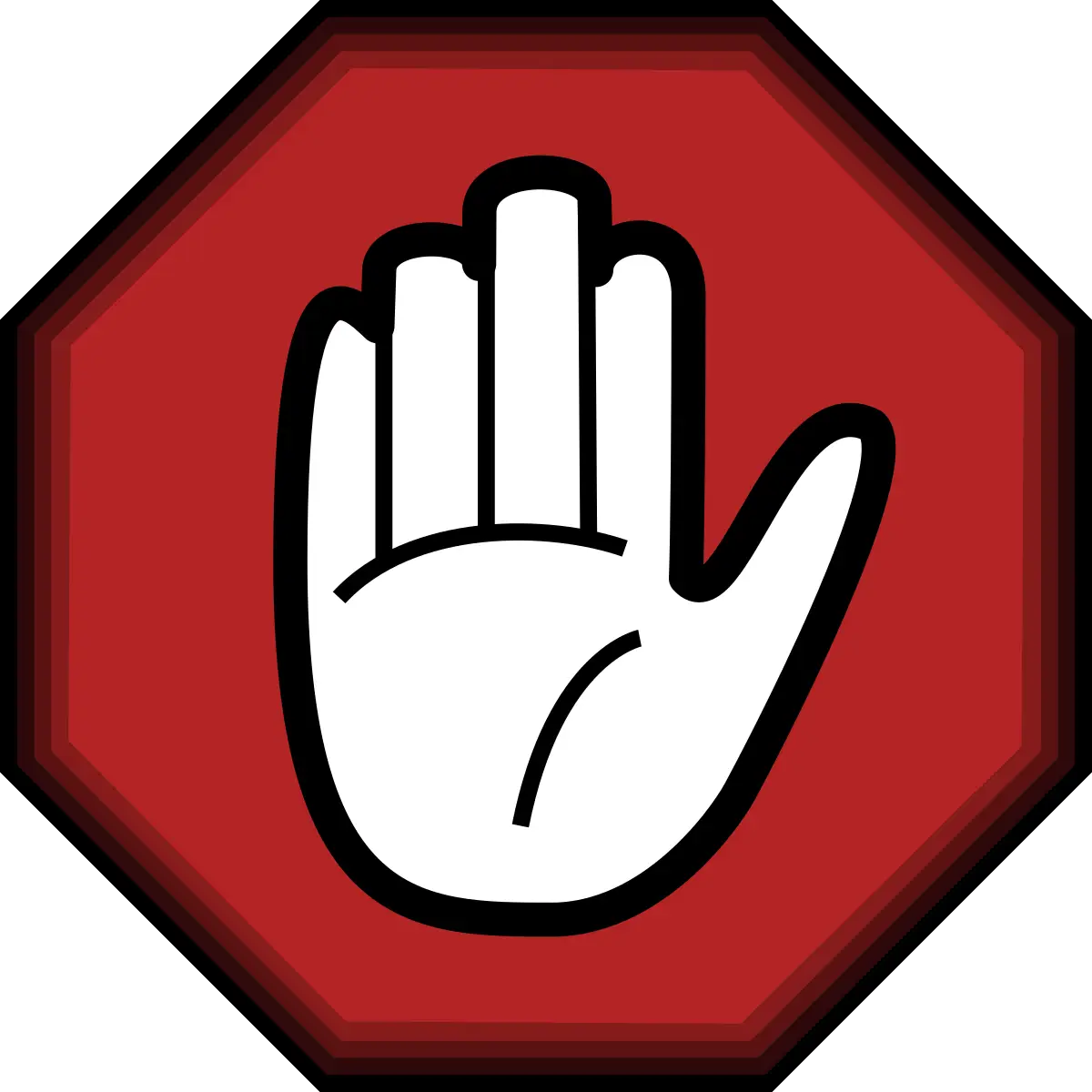 Stop Hand Warning Sign on Red Background