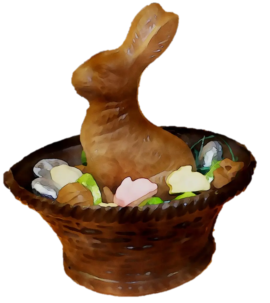 Chocolate Rabbit in Festive Basket Illustration