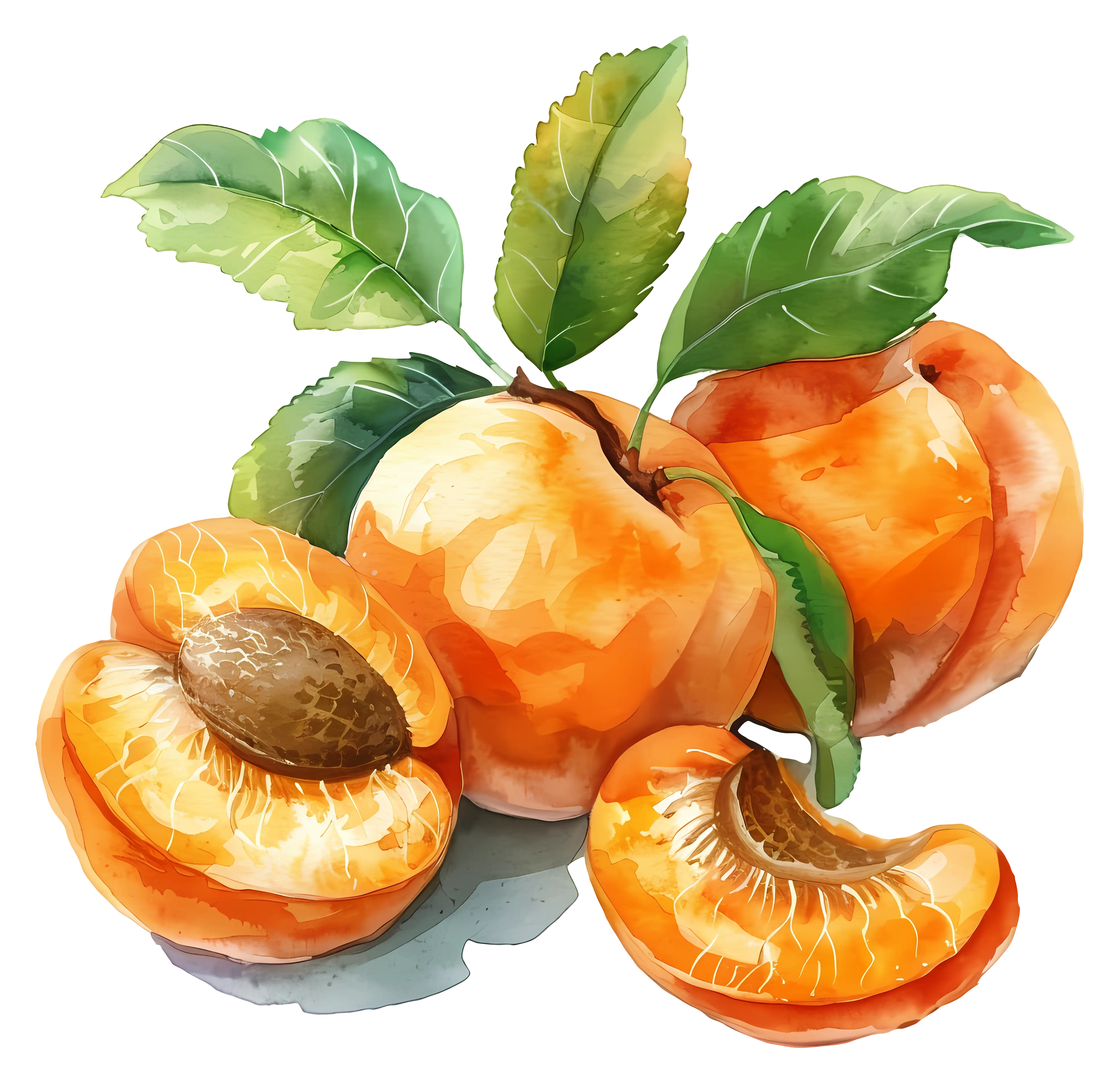 Illustrated Apricots with Leaves