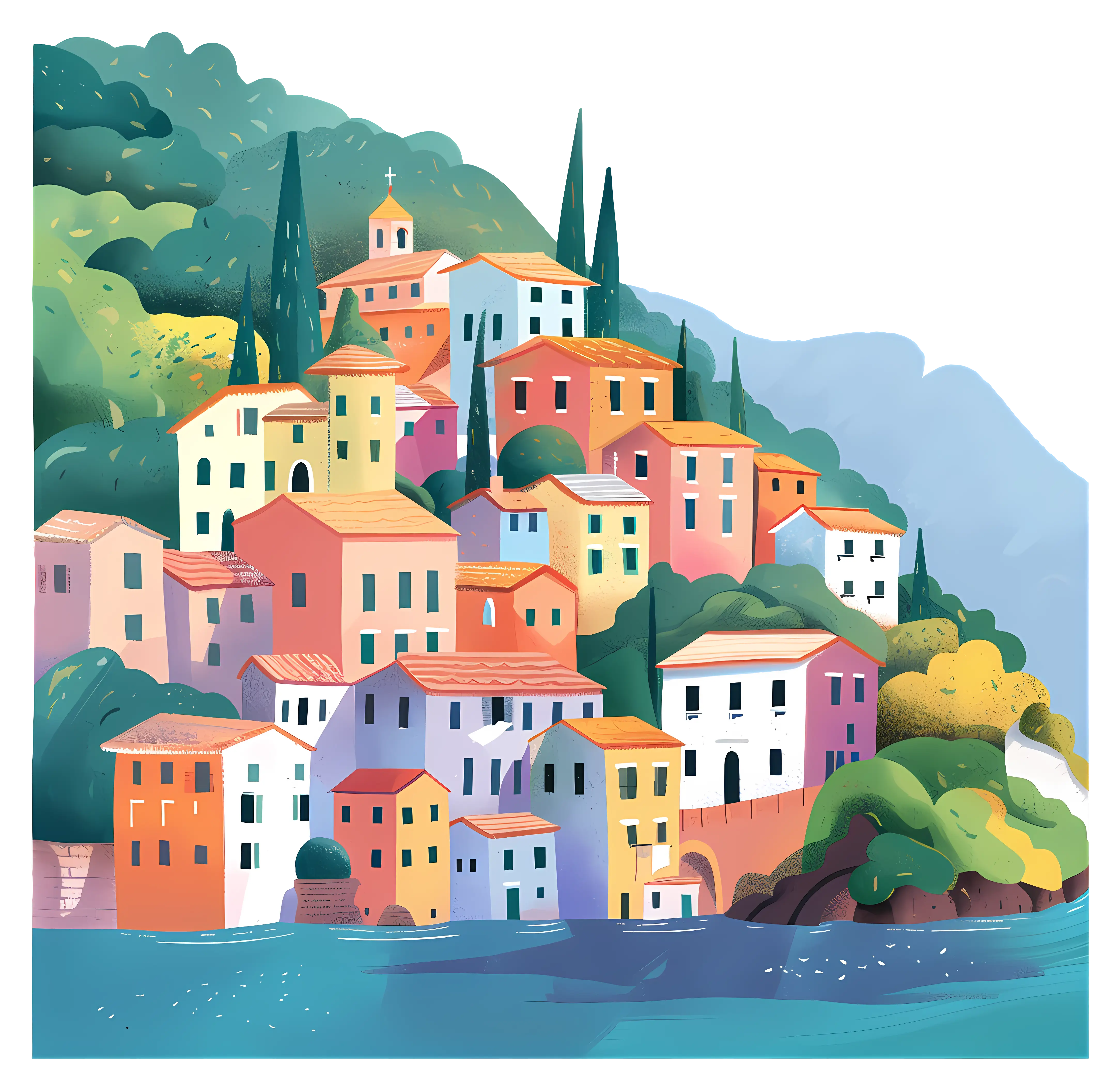 Picturesque Colorful Village by the Water
