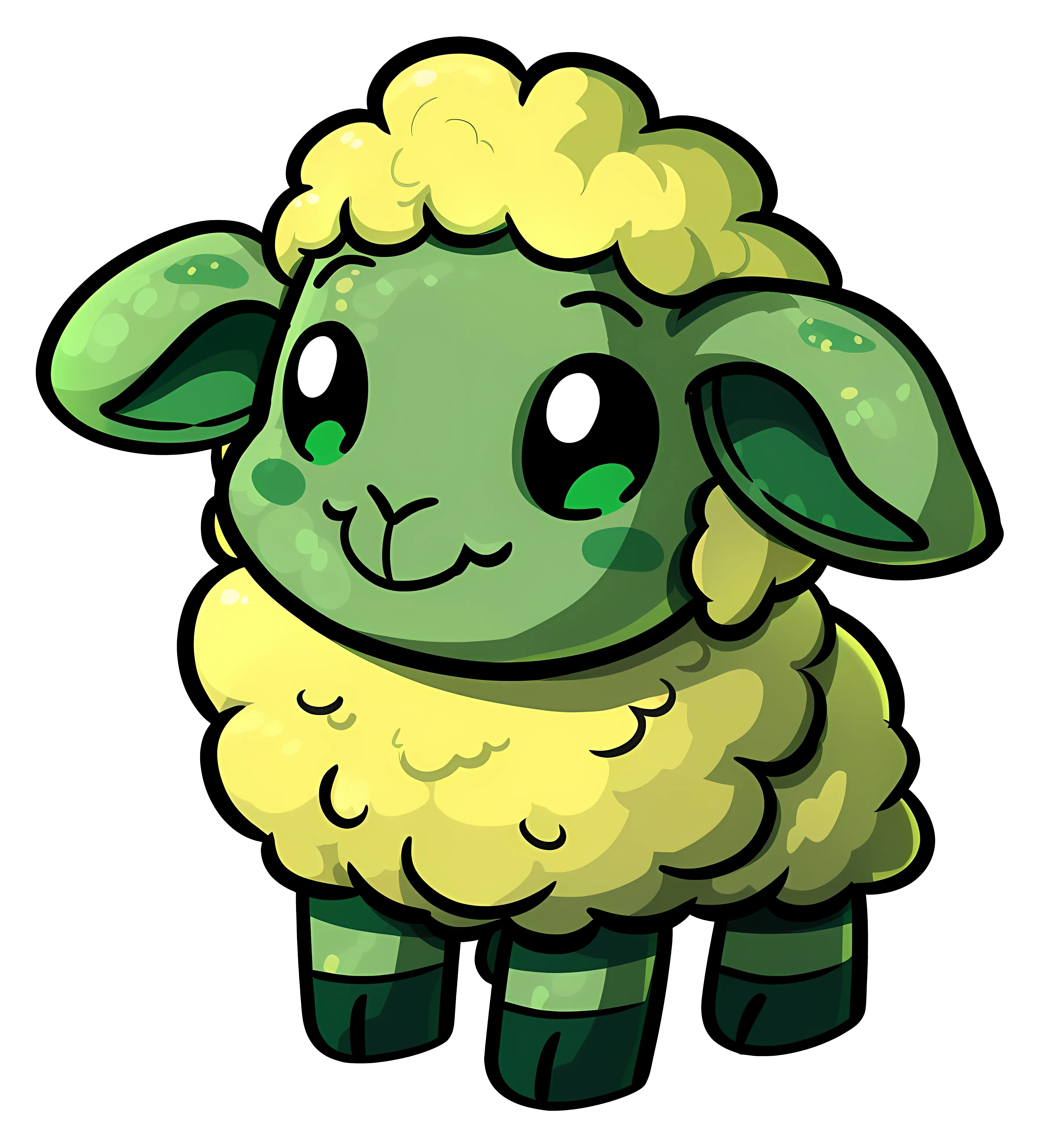 Cute Green Sheep Cartoon Illustration