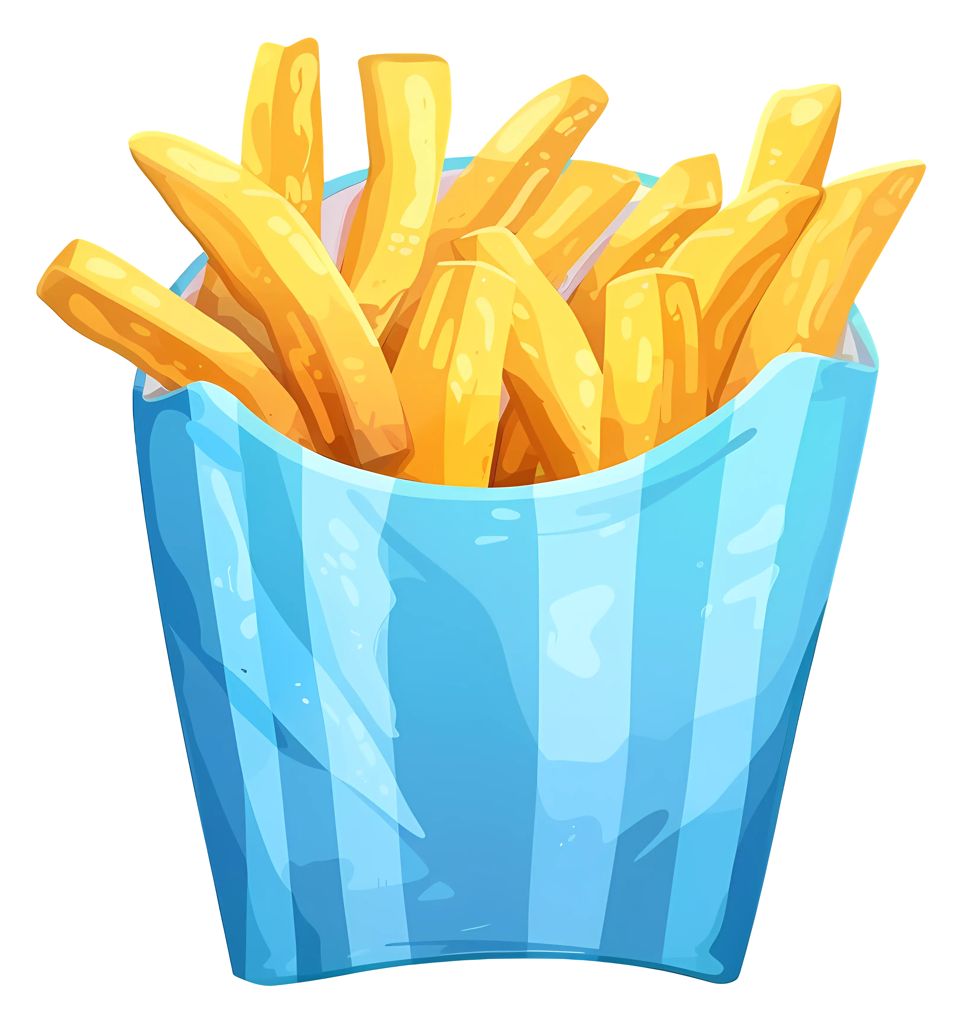 Golden French Fries in a Blue Container