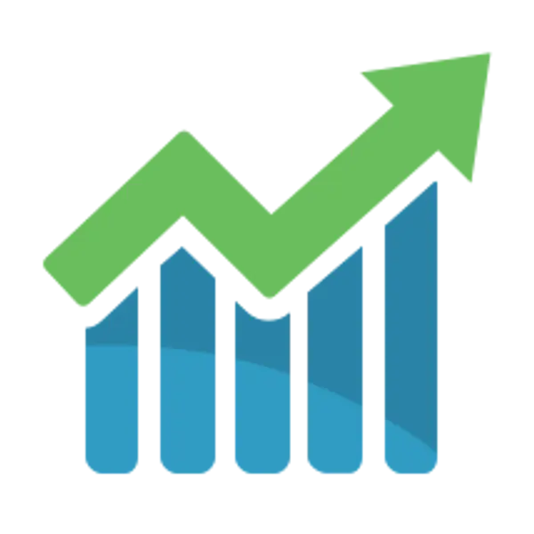 Green and Blue Upward Arrow with Bar Graph