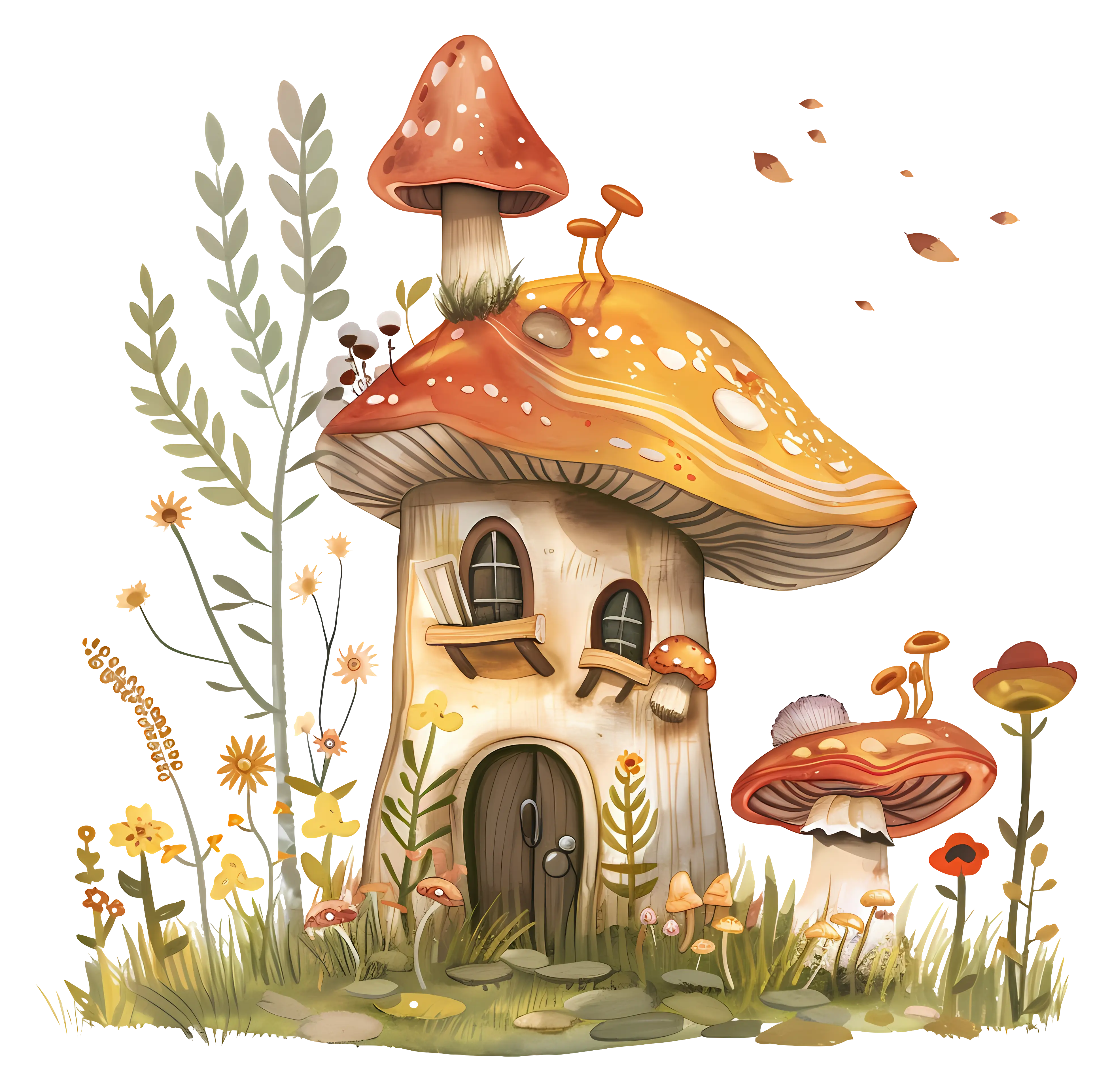 Whimsical Mushroom Fairy House Illustration