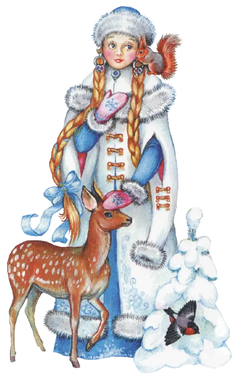 Winter Girl with Deer and Squirrel