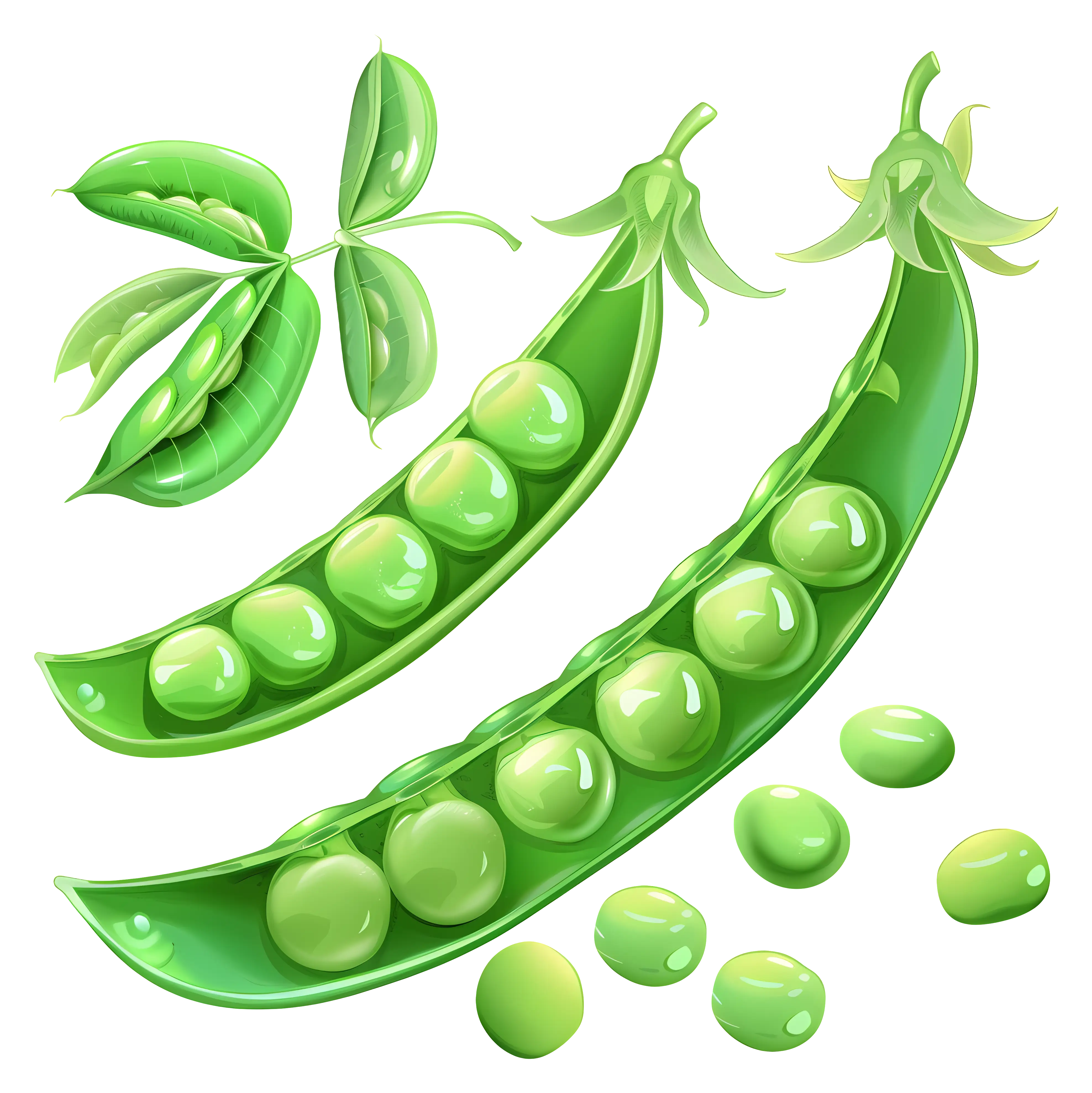 Green Peas with Pods and Leaves