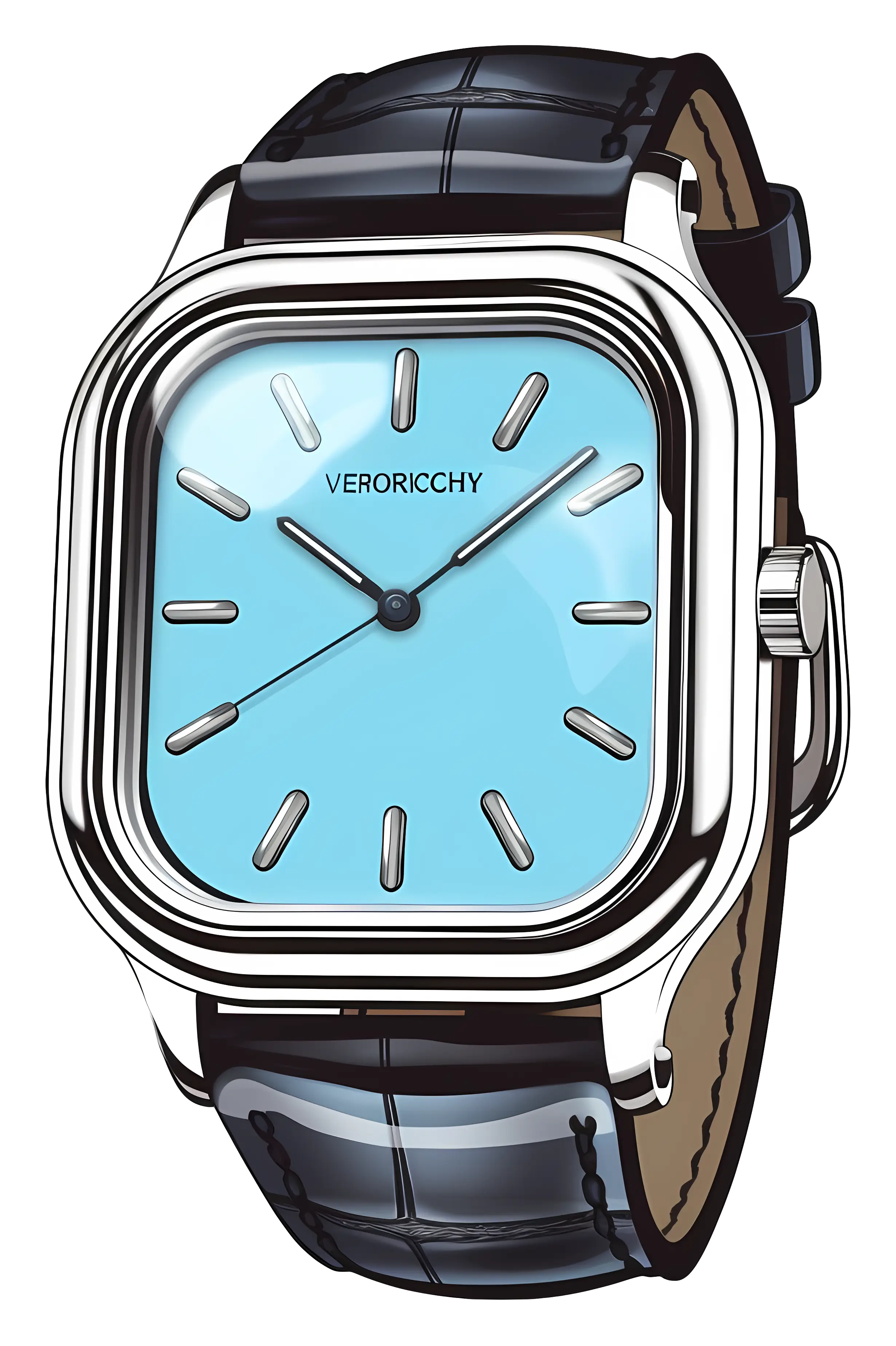 Stylish Square Watch with Blue Dial