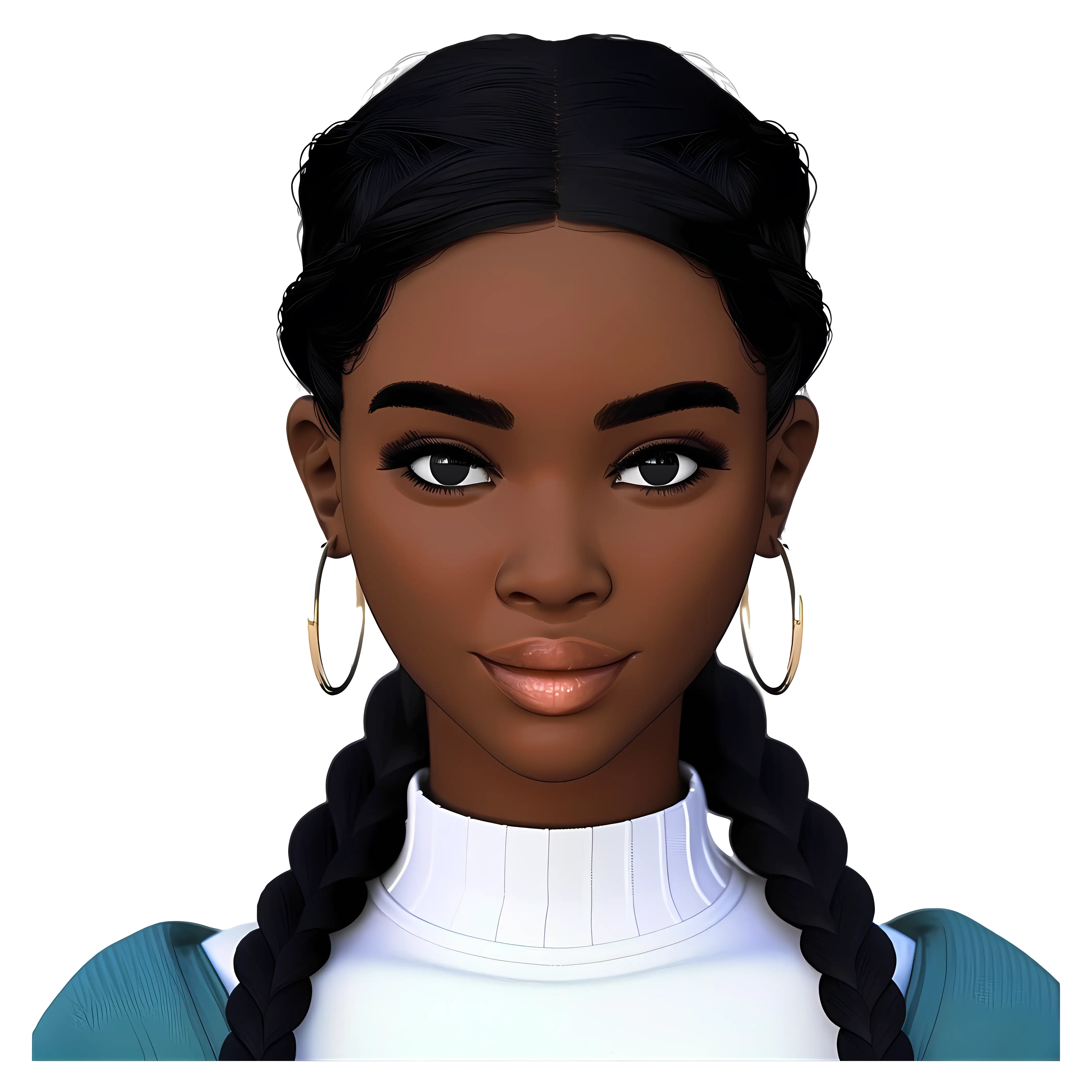 Animated Girl with Braids and Earrings