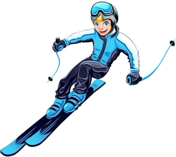Cartoon Blue Skier on Snow Action