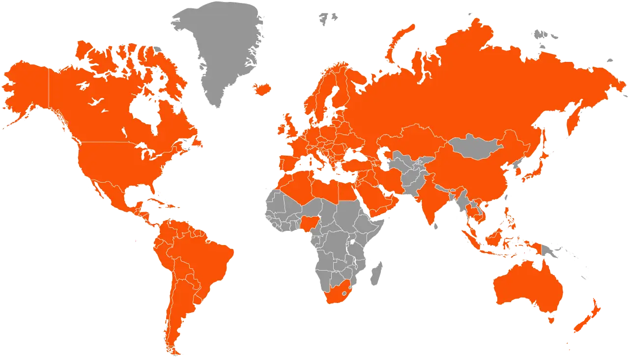 World Map in Orange and Gray Theme