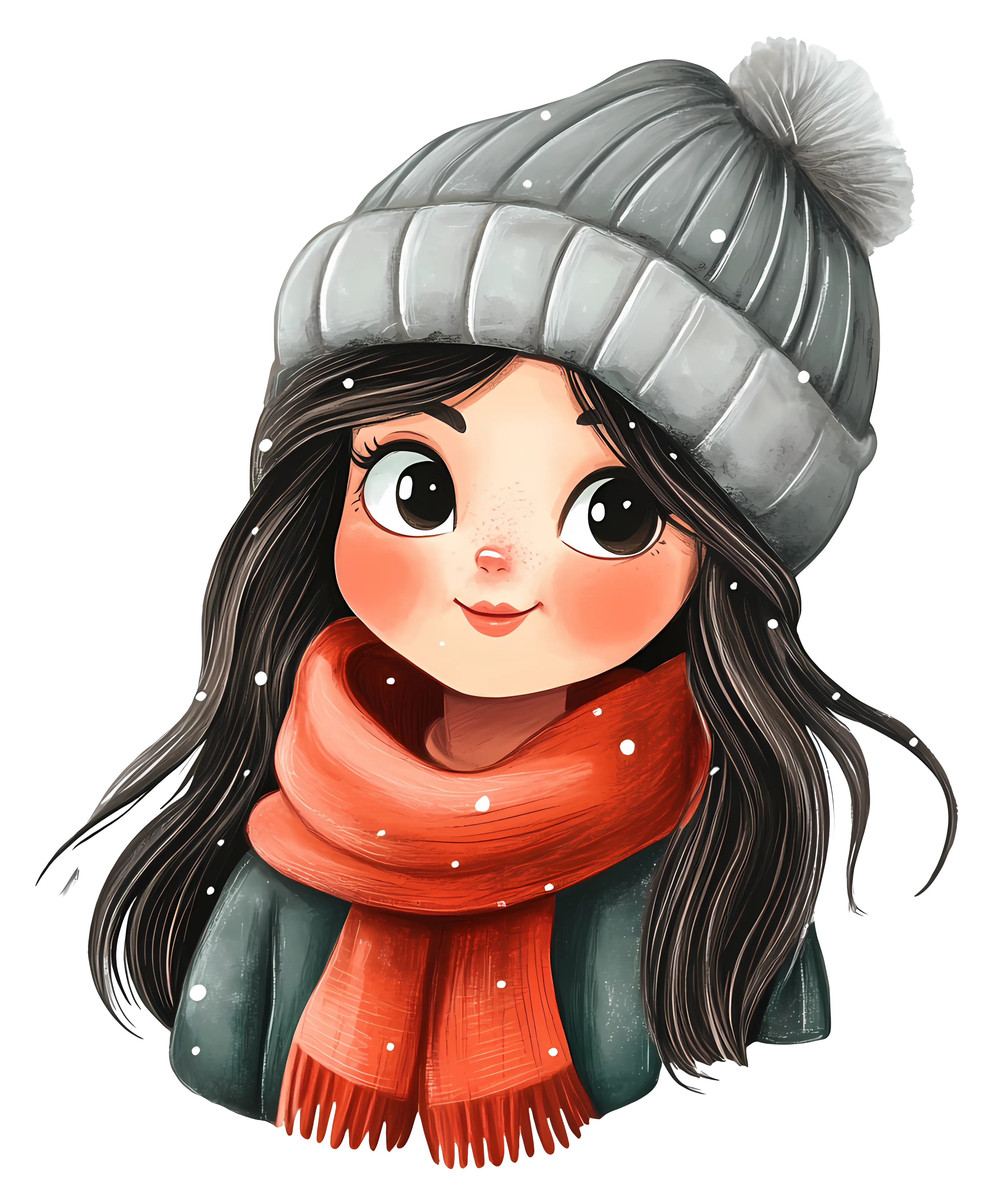 Cartoon Girl with Beanie and Scarf