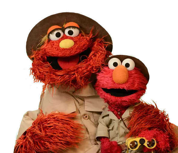 Red Puppets in Safari Costumes