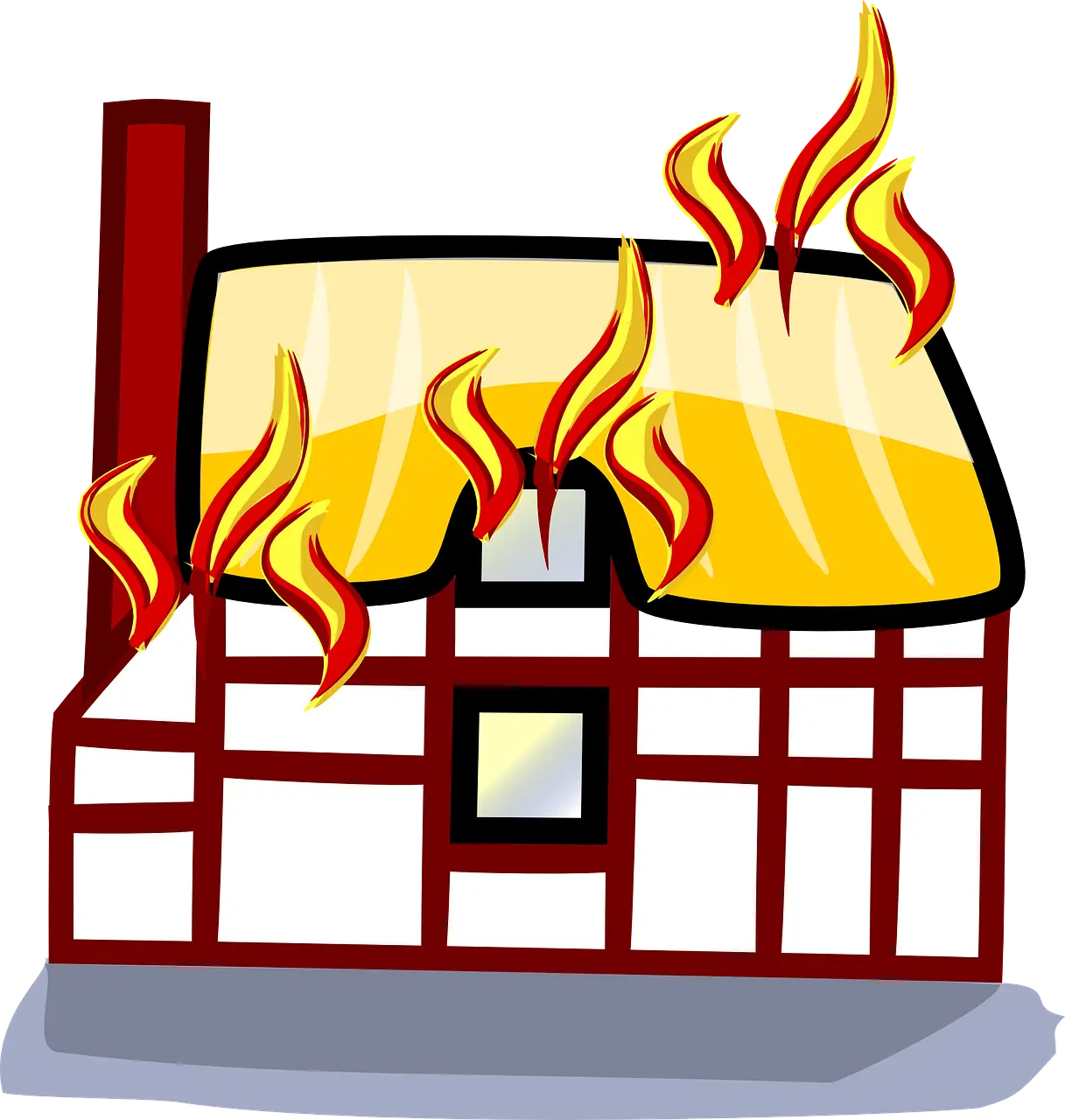 Cartoon House Engulfed in Flames Illustration