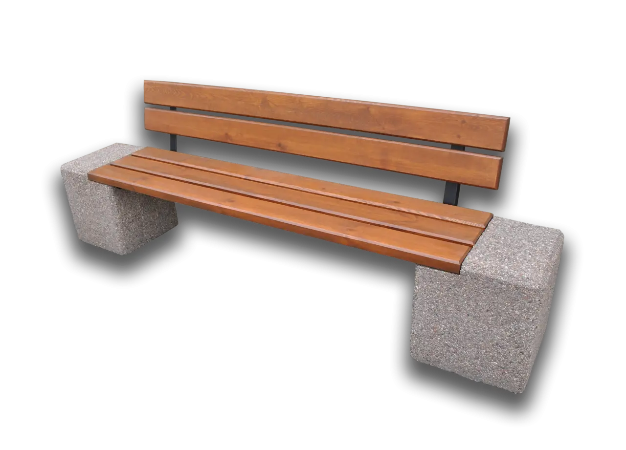 Wooden Bench with Concrete Supports