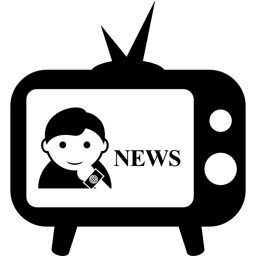 Television News Icon in Black and White
