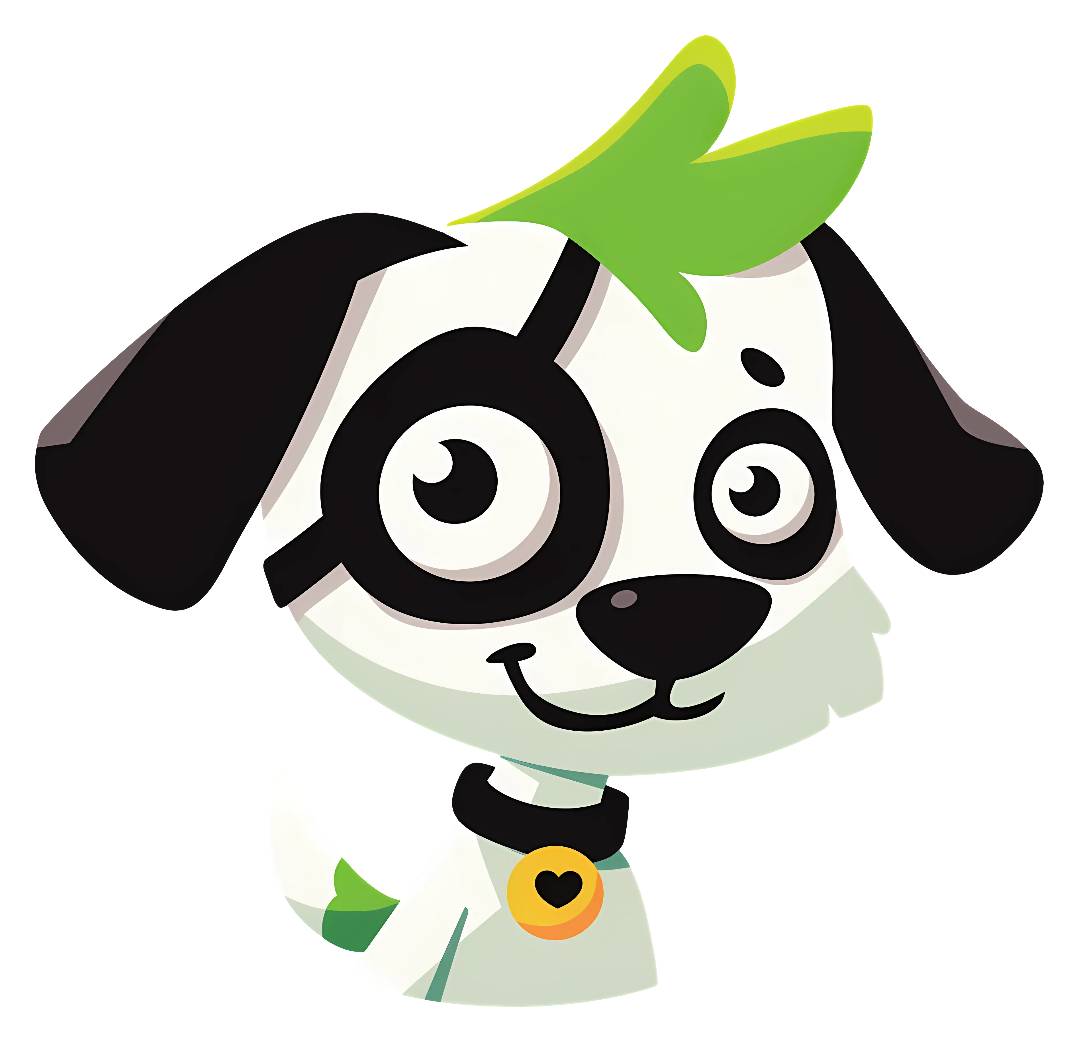 White Dog with Green Tuft Smiling